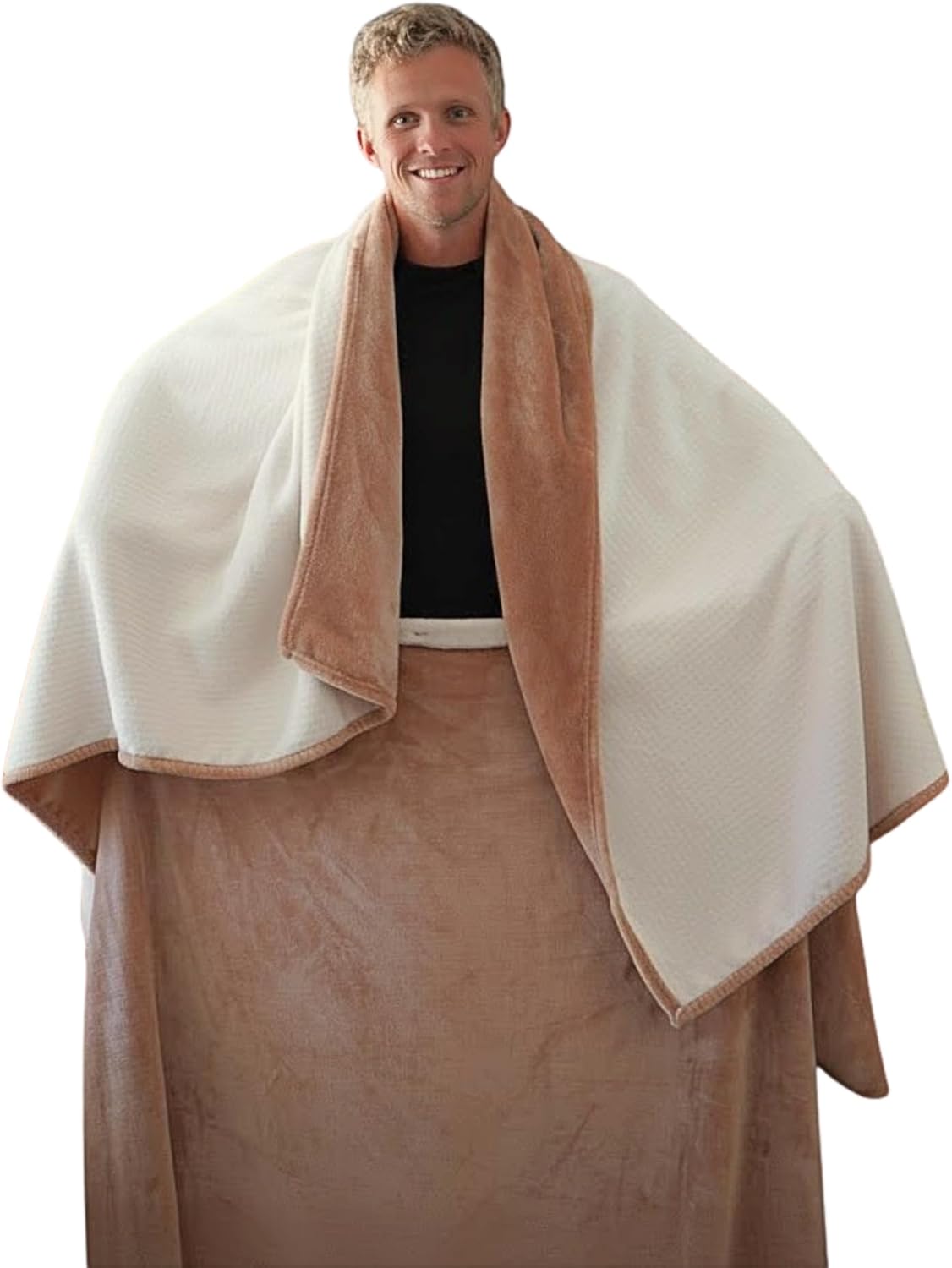 Cozy Cape Wearable Fleece Blanket, Throw Blanket for Couch, Soft Fuzzy Warm Plush Blanket for Bed Sofa Living Room, Beige, Full Size
