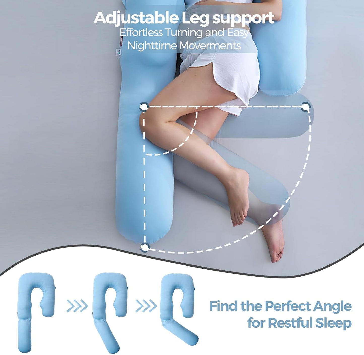 Momcozy Pregnancy Pillow with Cooling Cover, Dreamlign U Pro Maternity Pillow with Adjustable Leg Pillow - Support for Back, HIPS, Belly, Legs for Pregnant Women, 50-72 Inch, Bule