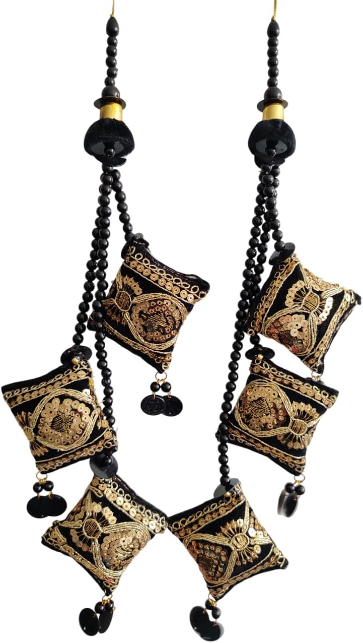 Lehenga Latkan with Handmade Ethnic Saree Latkan Decorative Hanging Tassel Pair of 1 (Black Gold)