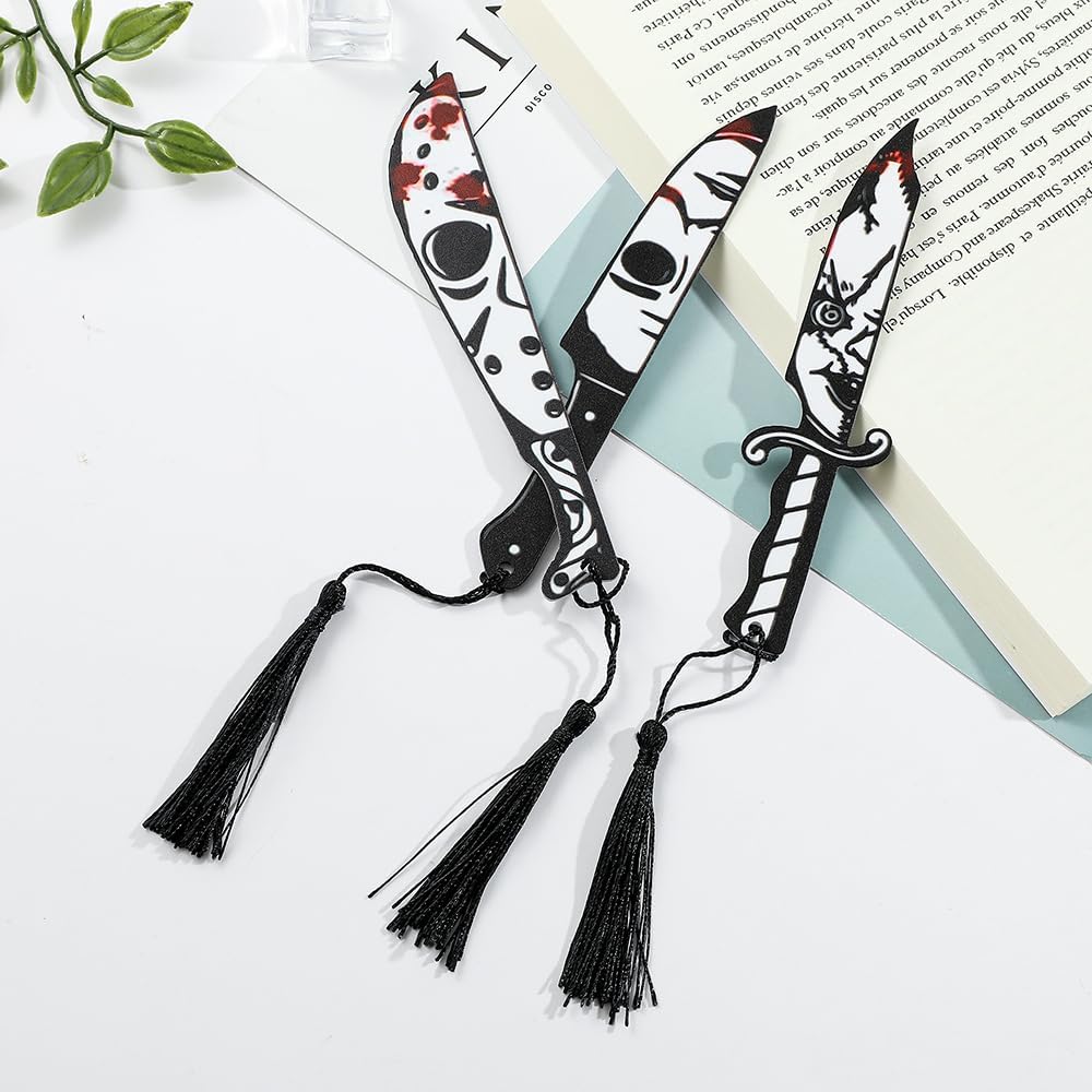 Horror Movie Knife Acrylic Bookmark, Gothic Ghostface Dagger Bookmarks,Book Lover Book Mark Halloween & Christmas Gift (4pcs Horror)
