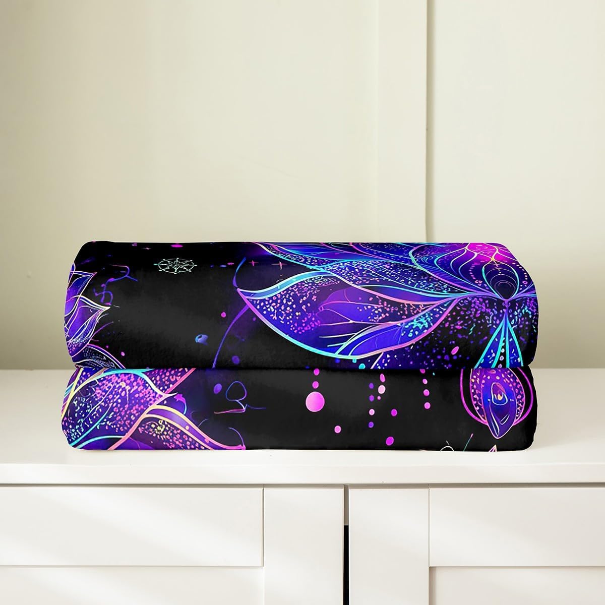 Erosebridal Bohemian Lotus Fuzzy Blanket Queen 90x90,Boho Hippie Paisley Blanket,Gradient Tribal Floral Flowers Throw Blanket Oriental Decor,Abstract Exotic Style Fleece Blanket,Pink Blue