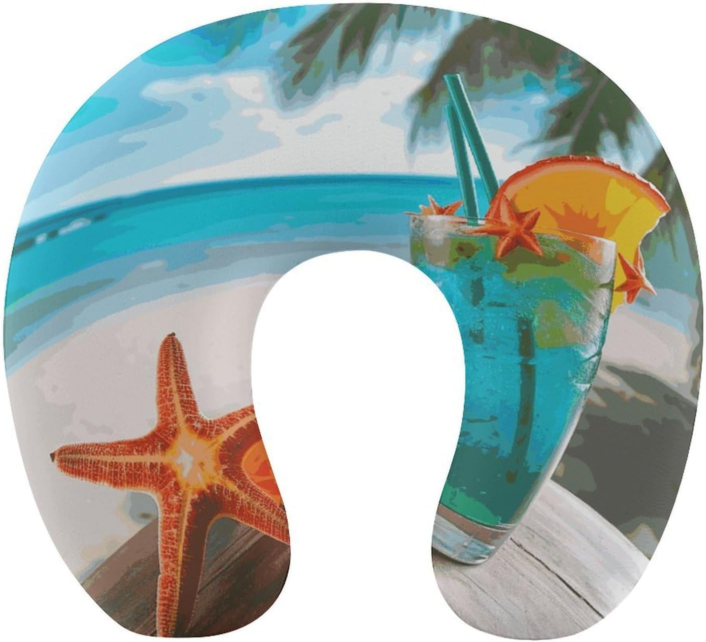 Tropical Cocktail with Starfish Neck Pillow Memory Foam U Shaped Pillows Portable Pillows for Shoulder Travel Head Support Pillow with Concealed Zipper for Airplane Car Home Office