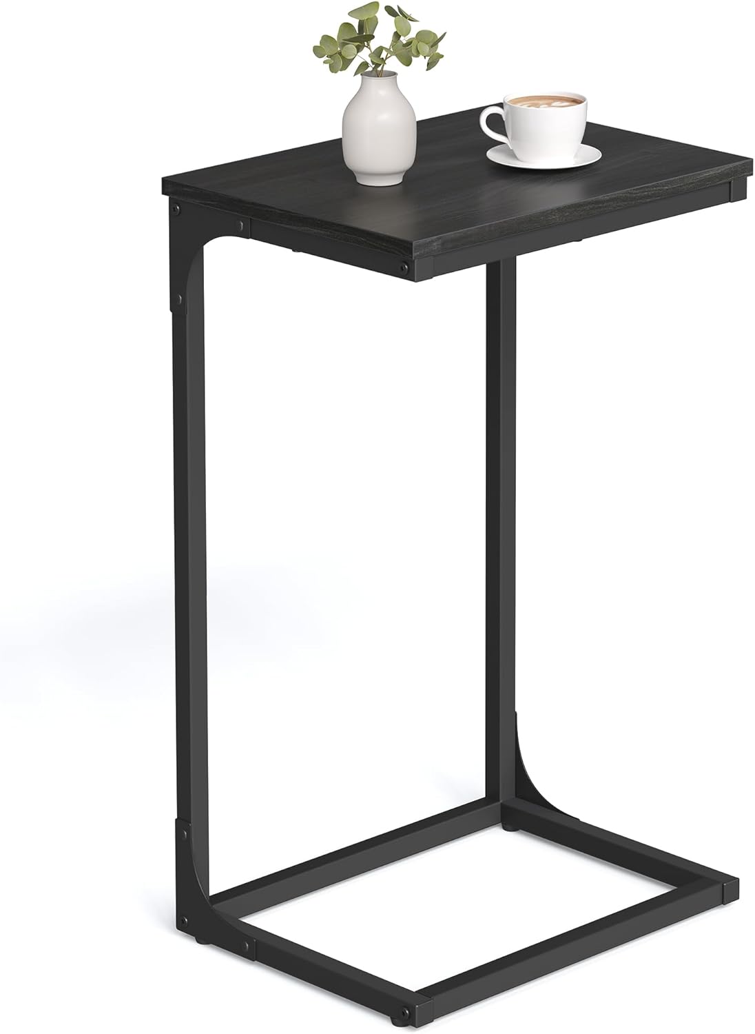 VASAGLE C-Shaped End Table, Side Table for Sofa, Couch Table with Metal Frame, Small TV Tray Table for Living Room, Bedroom, Ebonized Oak Finish and Black ULET353B42
