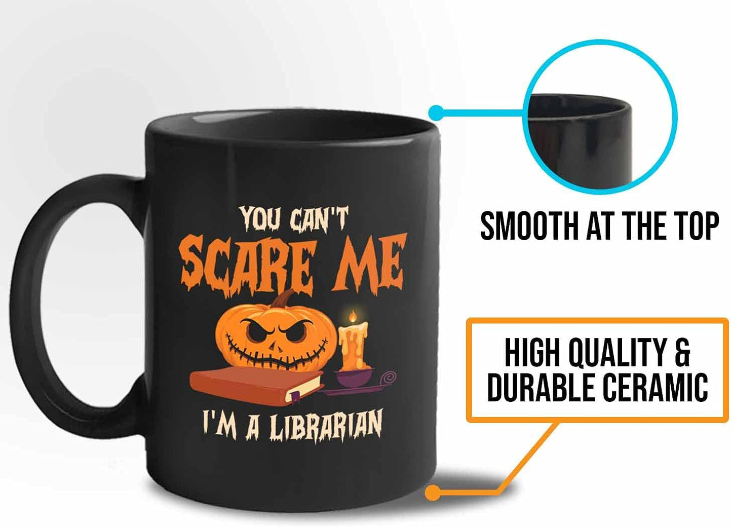 Bubble Hugs You Can't Scare Me Mug Black 11 Oz - Funny Reading Book Lovers Literary librarian Halloween Reader - Hellowin, October, Costume, Cospla Horror, Ancient, Festival, Holida Decoration Ideas,