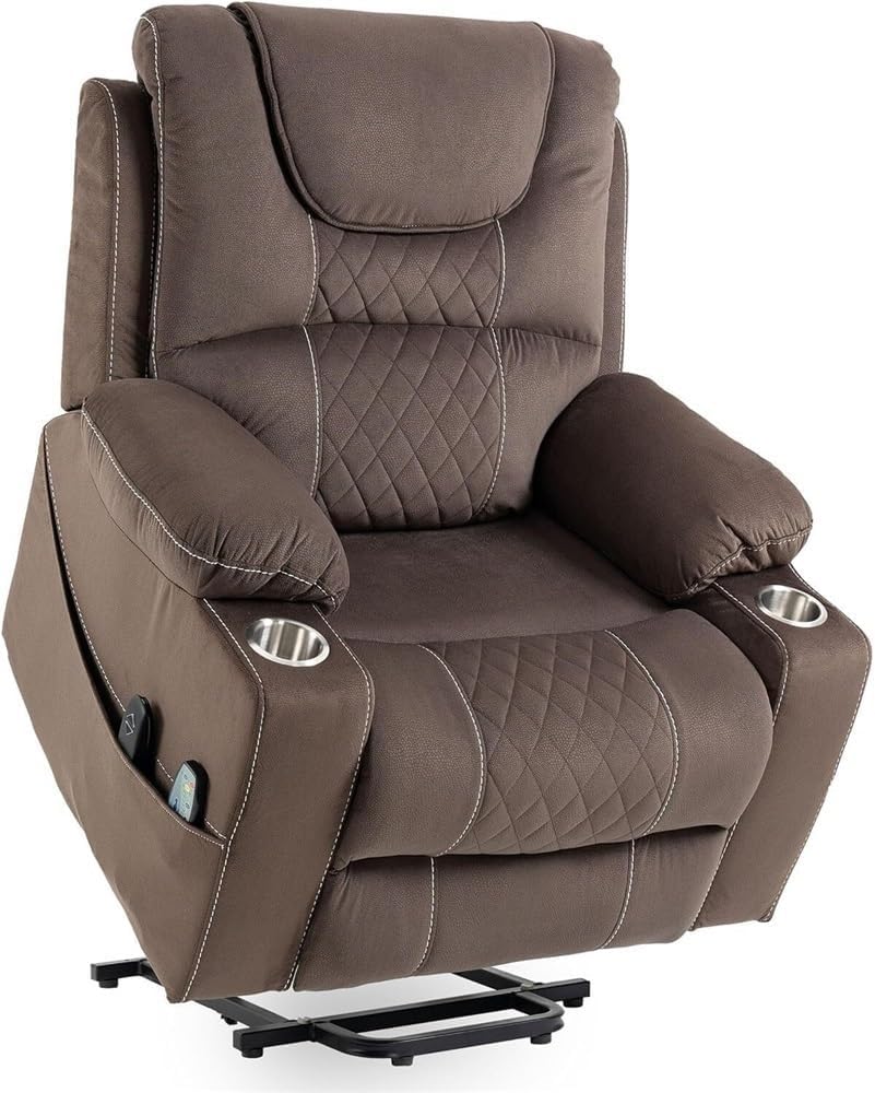 Power Lift Recliner with Heat & Massage – Big and Tall Oversized Sofa with Infinite Position Reclining, Cup Holders, USB Ports, Large Comfort Chair for Elderly & Home Theater