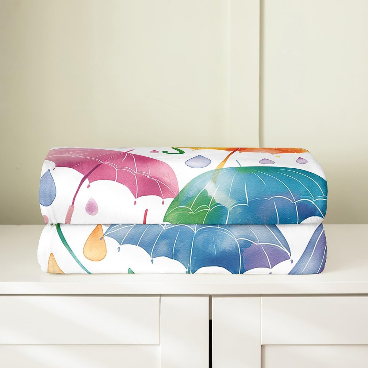 Feelyou Umbrella Fuzzy Blanket Queen 90"x90" Cartoon Umbrella Flannel Fleece Throw Blanket for Sofa Couch Teens Toddler Colorful All Season Bed Blanket Raindrop Plush Blanket