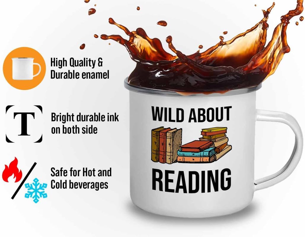 Reading Bookworm Camper Mug 12oz - Wild About Reading - Reading Reader Book Worm I Know Things Book Addict Book Lover Bookish Novelist Librarian Writer