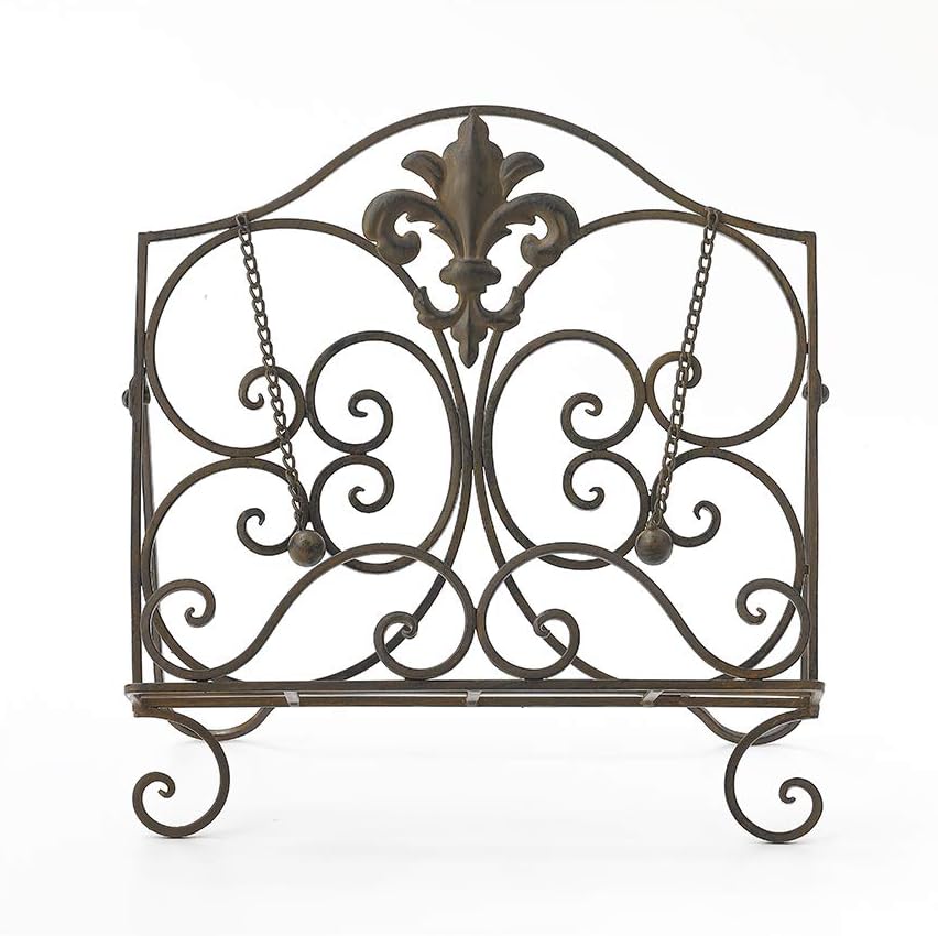 Jemeni Cookbook Stand, Metal Fleur De Lis Cookbook Holder Recipe Stand for Kitchen, Antique Brown Finish……