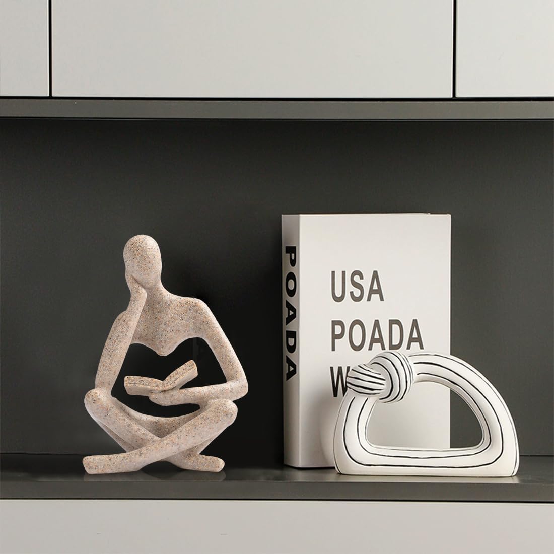 Thinker Statue Gifts for Readers Book Lovers Women, Reading Man Figurine Bookshelf Decor Aesthetic Neutral Sculptures Home Decor for Shelves,Desk, Shelf, Coffee Table for Living Room Office