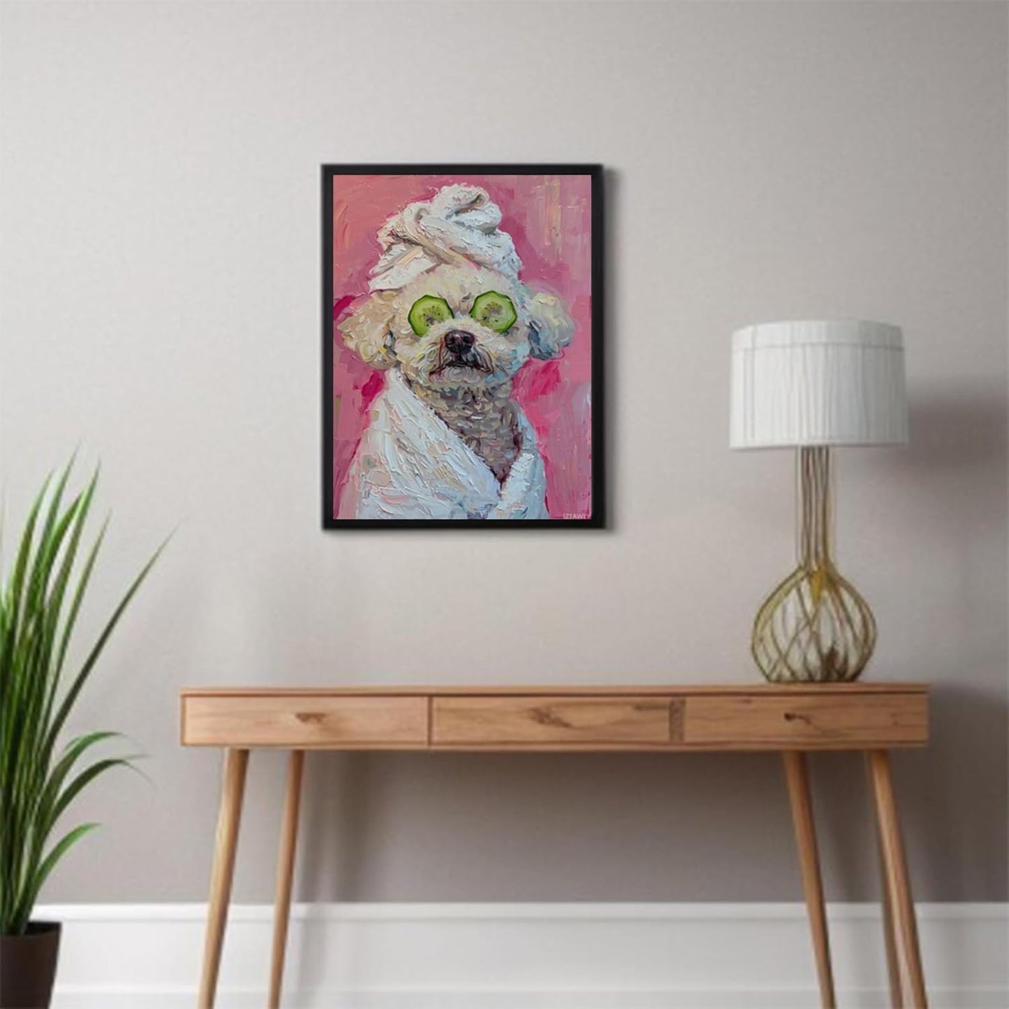 Bichon Frise Poster Print Pink Dopamine Wall Art Animal Bathroom Decor Canvas Funny Bathroom Dog Wall Art Poster Funny Aesthetic Decoration Gift Unframed 12x16inch