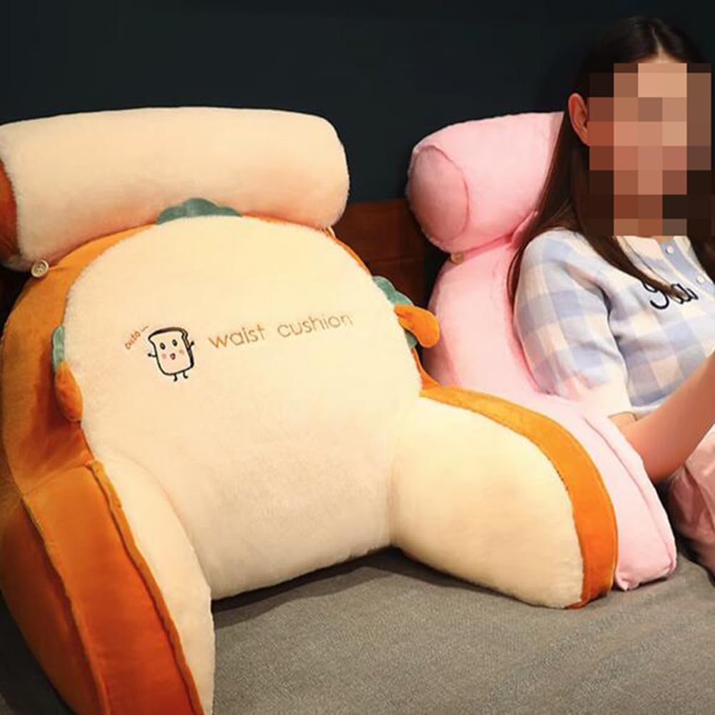 Cartoon Bed Backrest Pillow with Arms Sofa Rest Reading Pillow Ergonomic Lumbar Pillow Waist Cushion with Small Bolster (Yellow, 65×50×20cm/25.59"×19.7"×7.87")