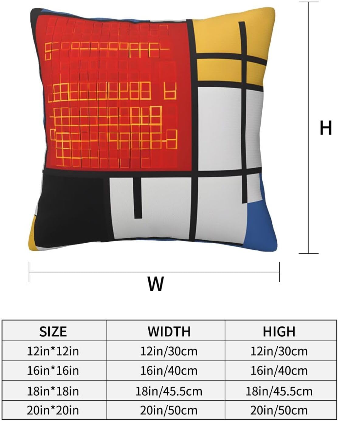 All-Season Square Pillow Covers 18"X18", Red Yellow Blue Black, Decorative Throw Pillow Covers For Sofa Bed Couch, Hidden Zipper Cushion Cover, Square Lumbar & Accent Pillowcases For Home Decor