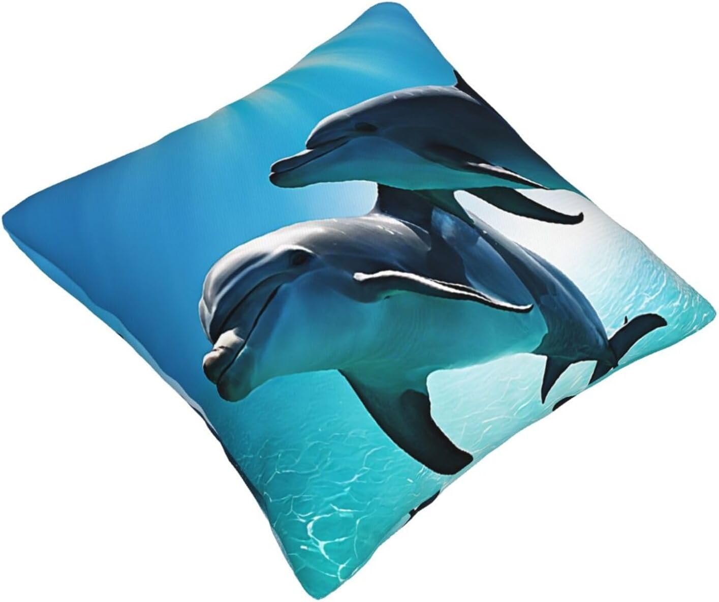 All-Season Square Pillow Covers 18"X18", Dolphins in The Sea, Decorative Throw Pillow Covers for Sofa Bed Couch, Hidden Zipper Cushion Cover, Square Lumbar & Accent Pillowcases for Home Decor
