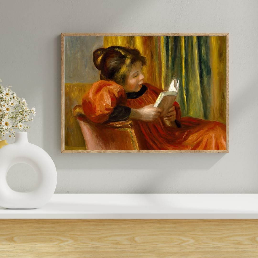 Girl Reading a Book Seated Chair Painting by Pierre Auguste Renoir 20"X24" Image Size on Matte Paper Fine Art Print Poster Shipped Rolled-up