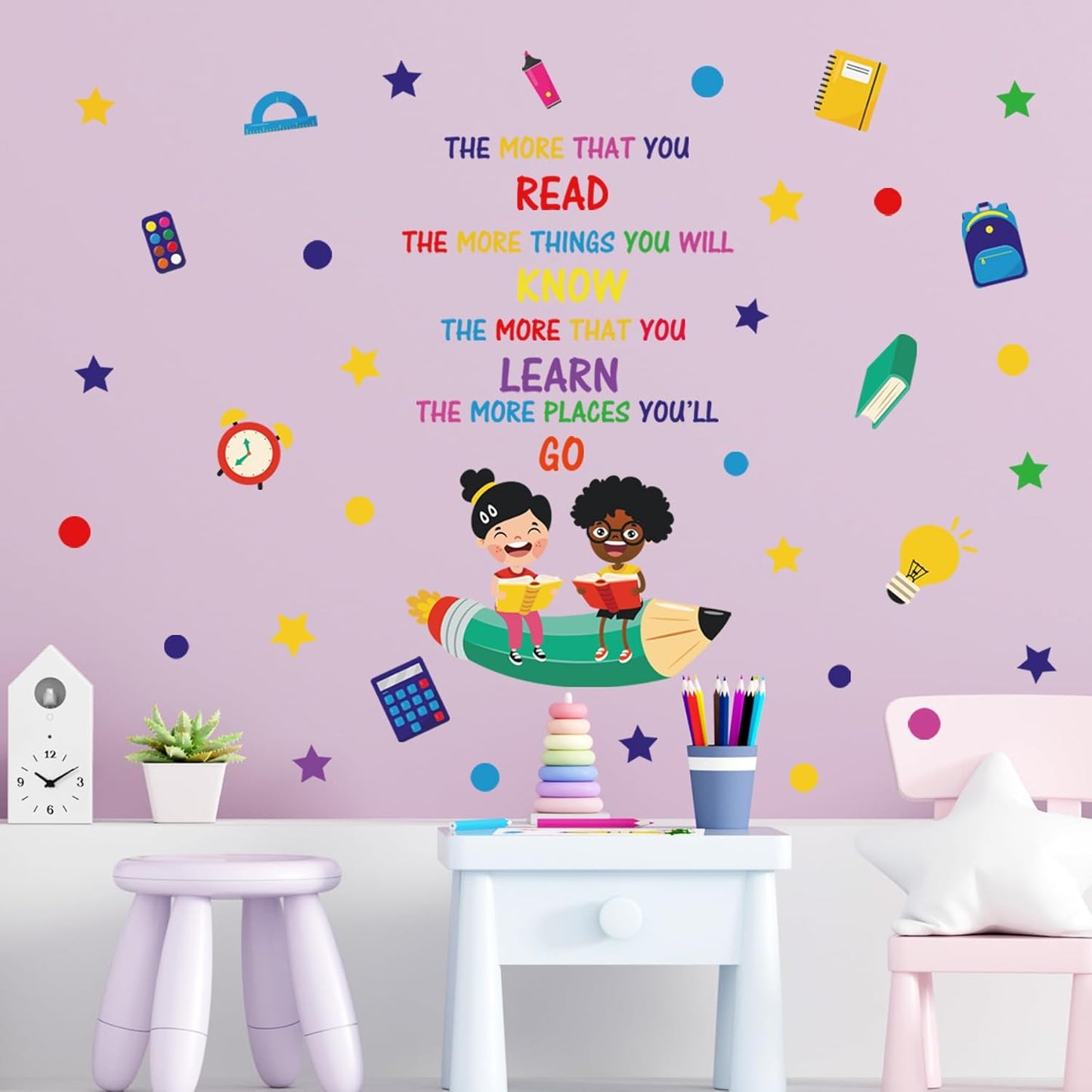 Inspirational Wall Decals Positive Saying The More That You Read Quotes Wall Stickers Colorful Peel and Stick Decals for Bedroom Nursery Playroom Daycare School Classroom Decor