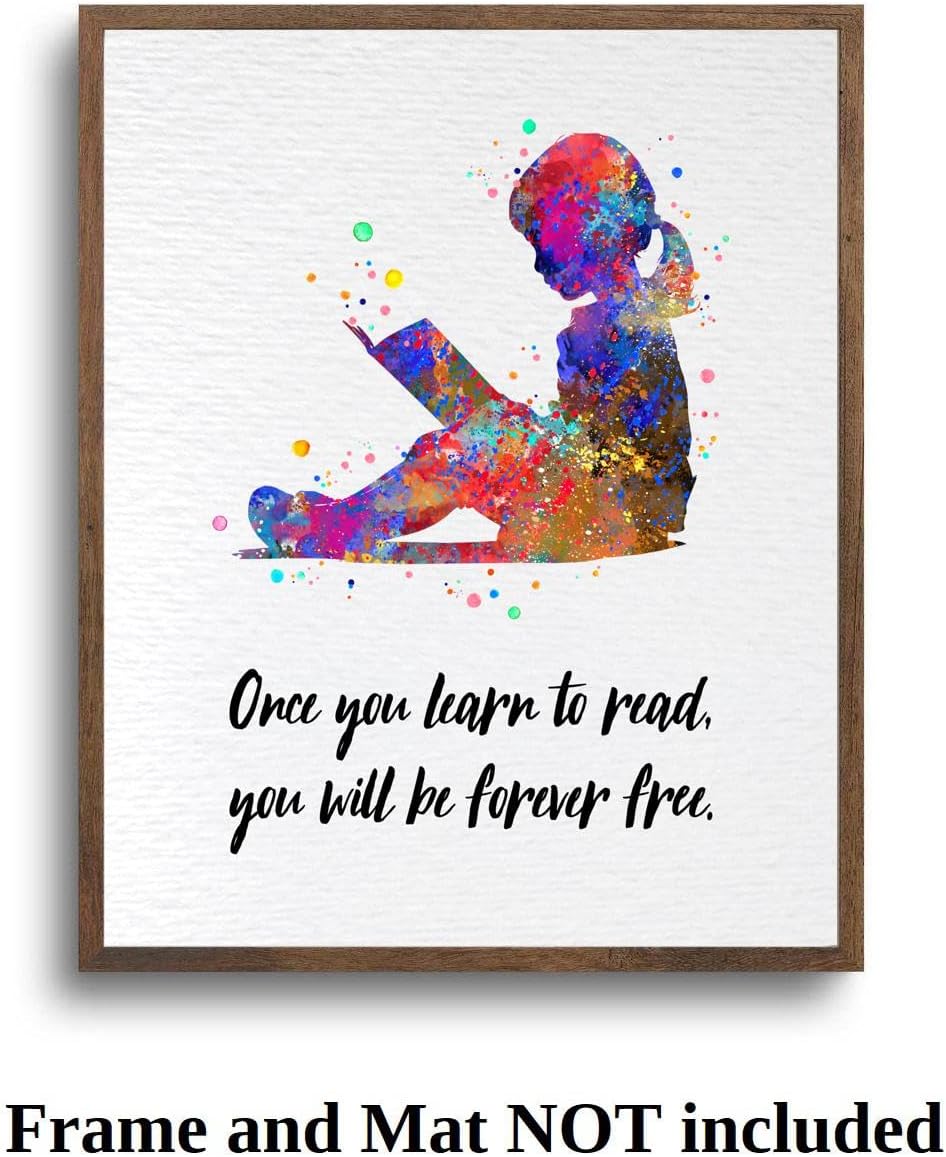 Dignovel Studios 8X10 Unframed Reader Girl Reading Watercolor Art Print Poster Book School Classroom Education Quote Library Wall Hanging Decor DN918