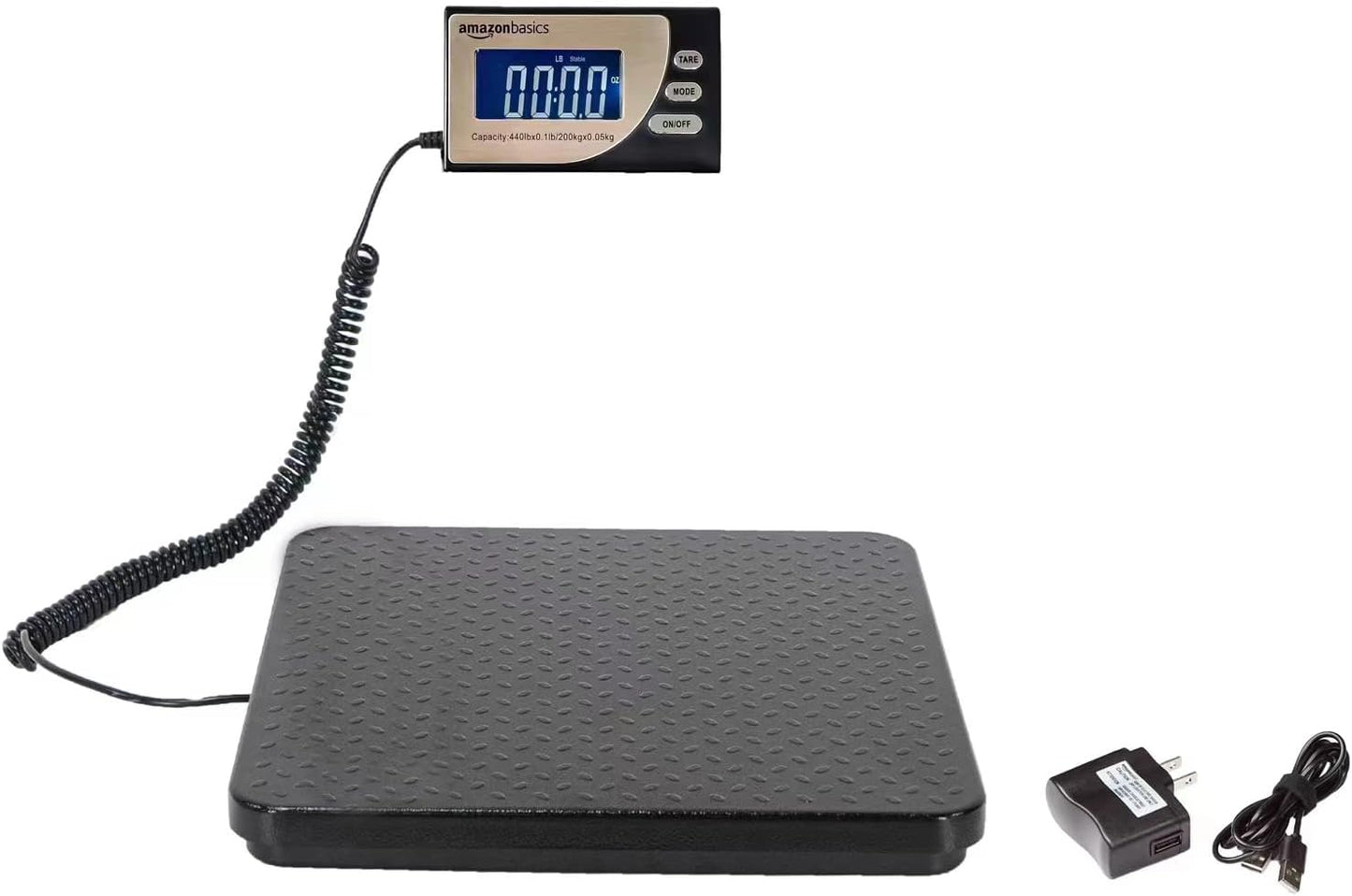 Amazon Basics Digital Postal Scale with Tare Function, Heavy Duty, Aluminium Platform, 440 lb Capacity, Digital Shipping, Portable, Black