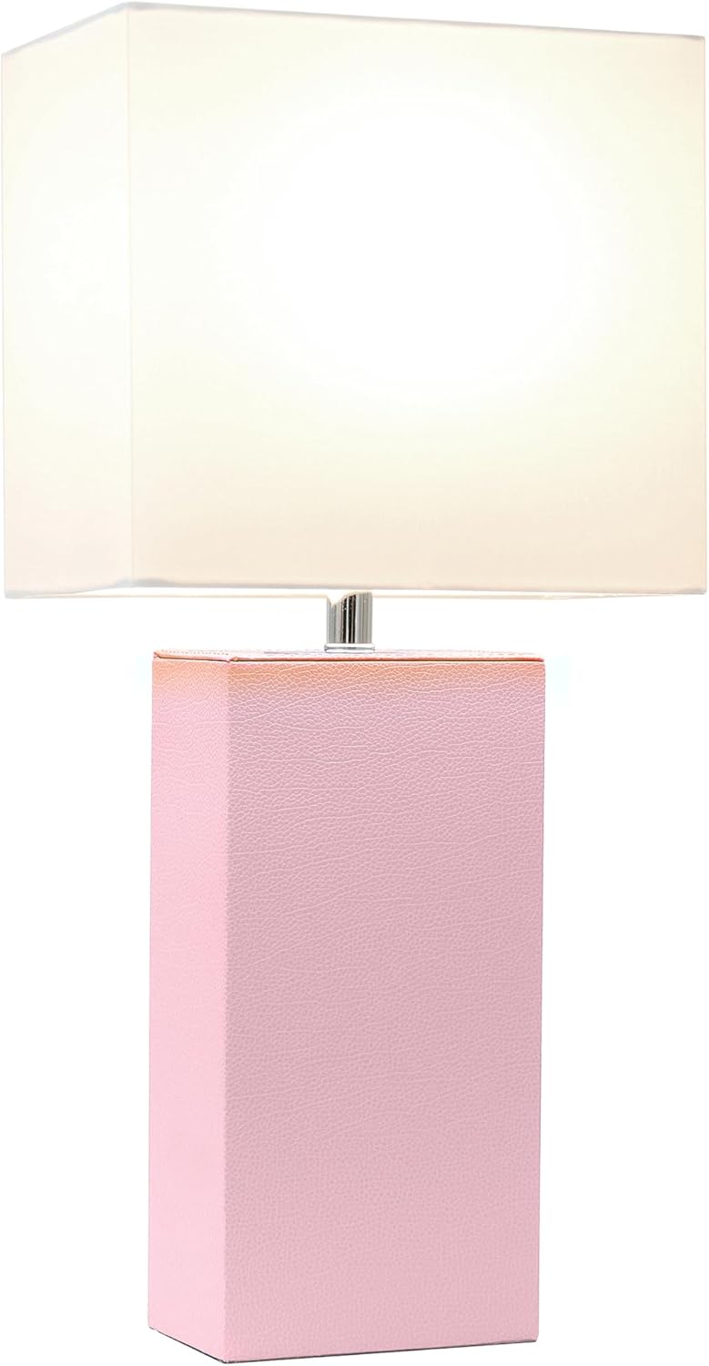 Elegant Designs LT1151-BPK Contemporary Faux Leather Encased Table Lamp for Living Room, Bedroom, Study, Office, Entryway, Reading Nook, Blush Pink