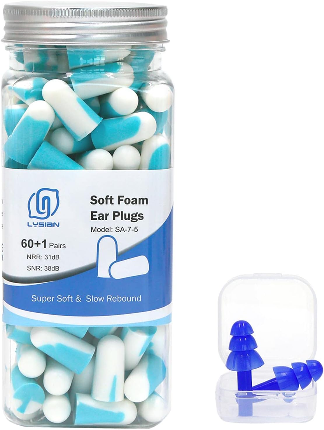LYSIAN Ultra Soft Noise Cancelling Earplugs for Sleep, Disposable Foam Ear Plugs for Sleeping, Snoring, Shooting, Deep Focus & All Loud Sound - 60 Pairs|SNR 38dB Noise Reduction|Hearing Protection