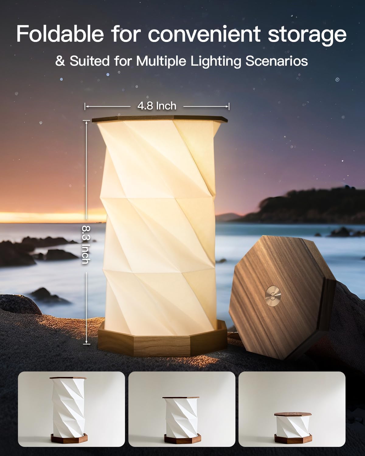 JTT Rechargeable Portable Table Lamp Small Cordless Desk Lamp LED Stepless Dimmable Night Lights Bedside Foldable Paper Lamp for Home Office Bedroom Living Room Travel Camping DIY Painting