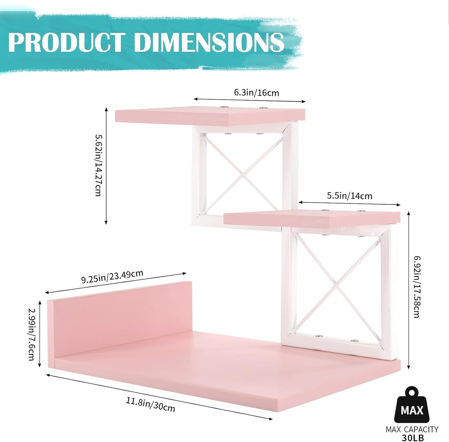 Jolitac Wood Desktop Shelf, Desktop Organizer Office Storage Rack Adjustable Wood Display Shelf 3 Tier Storage Display Rack Office Decor Stand Shelves with Metal Frame (Pink)