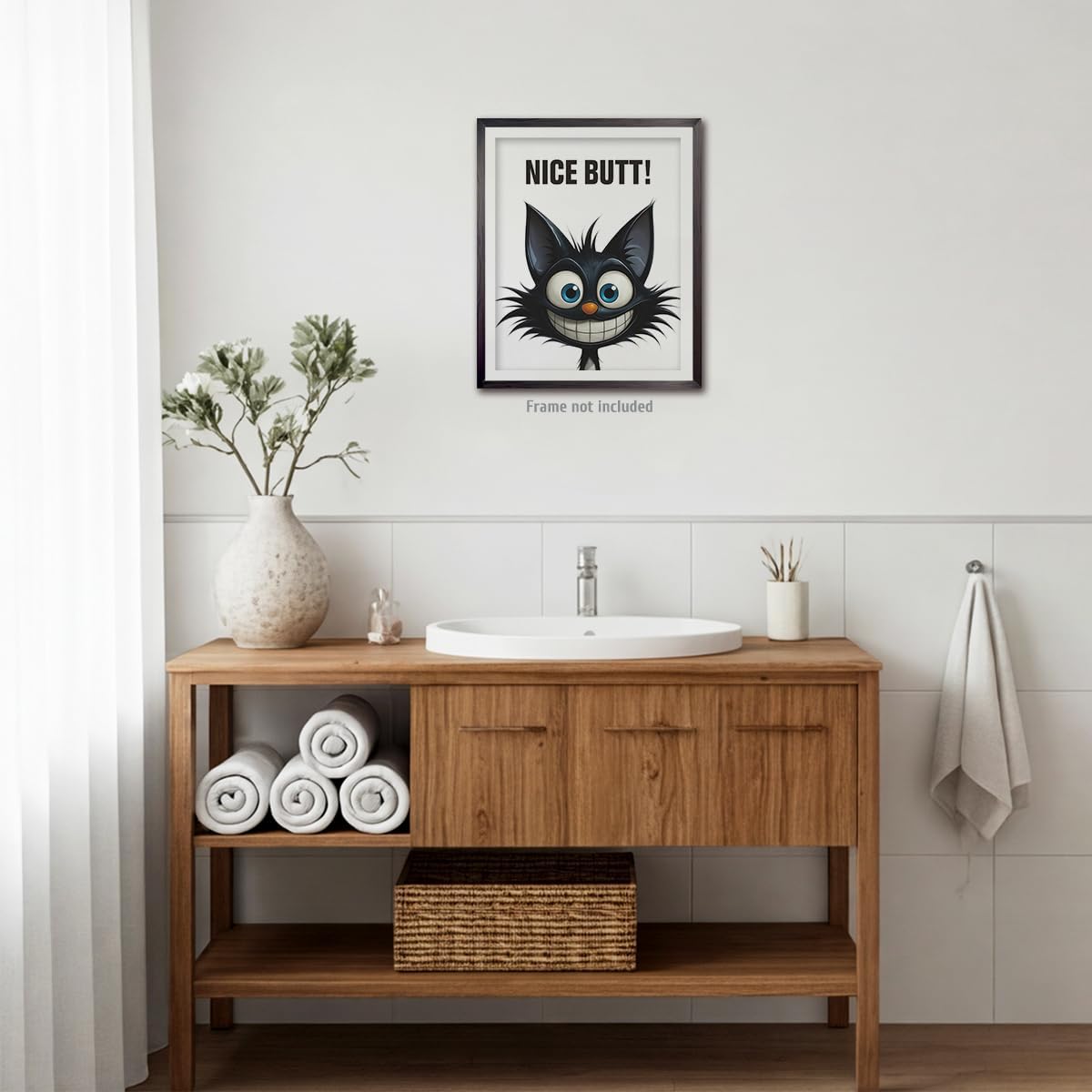 heshengzaixian Funny Bathroom Quotes Prints,Nice Butt Wall Art Poster, Cheeky Cat Decor Artwork Picturefor Toliet, Humorous home decoration Set of 1 8" x 10"UNFRAMED