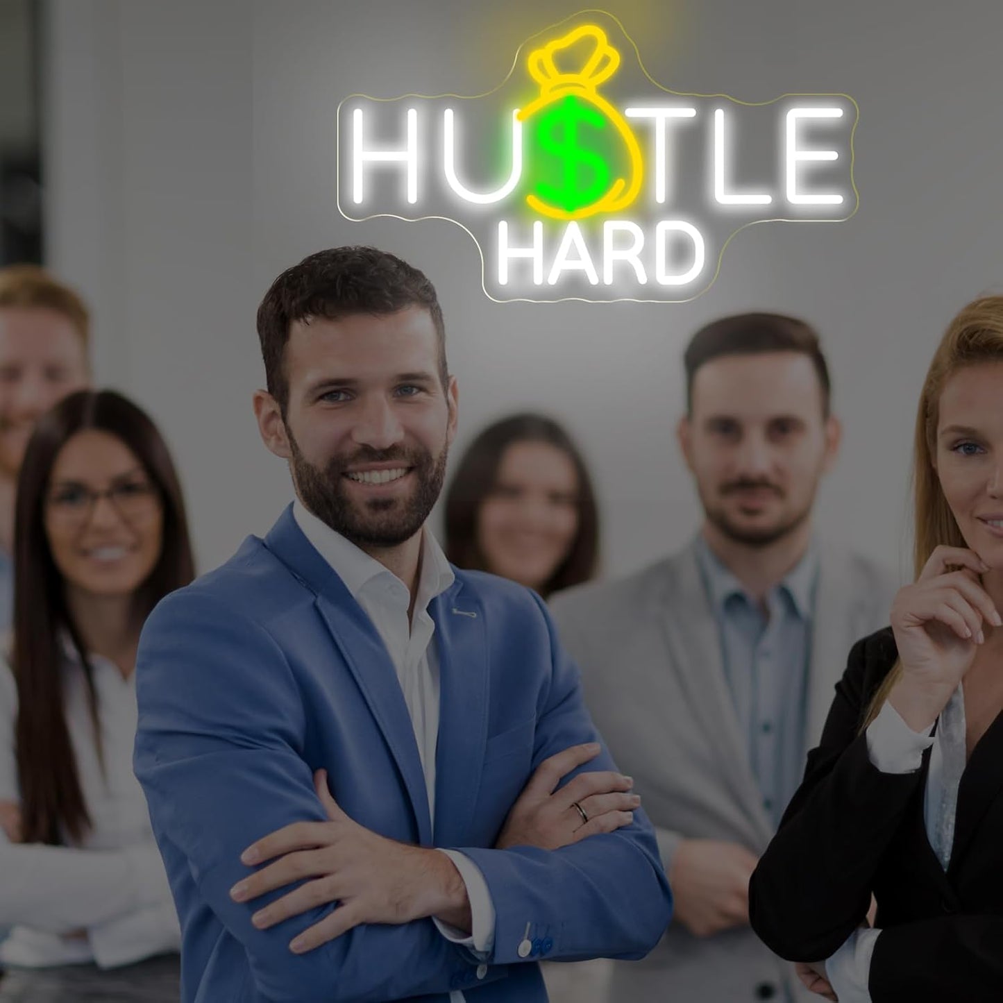 Hustle Hard Neon Sign, Hustle Hard Money Dollar LED Light, Motivational Modern Space Neon Light, Inspirational Quote Decor for Bedroom Party Man Cave Bar Decoration, Restaurant Bar Hotel Shop-16.7"