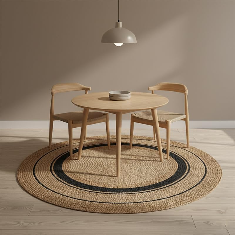 Hand Braided Jute Rug Area Mat Runner Indian Carpet for Living Room, On Table Rug, Hallway Carpet, Handmade Asthetic Home Decor Round (5X5 ft)