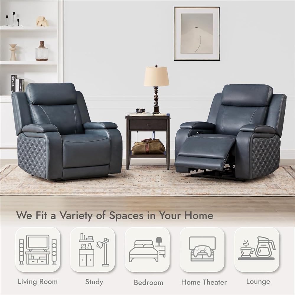 Modern Power Recliner Chair with Power Headrest, Leather Electric Reclining Sofa for Living Room, Hidden Storage Armrest & USB Port, Motorized Home Theater Seating for Adults
