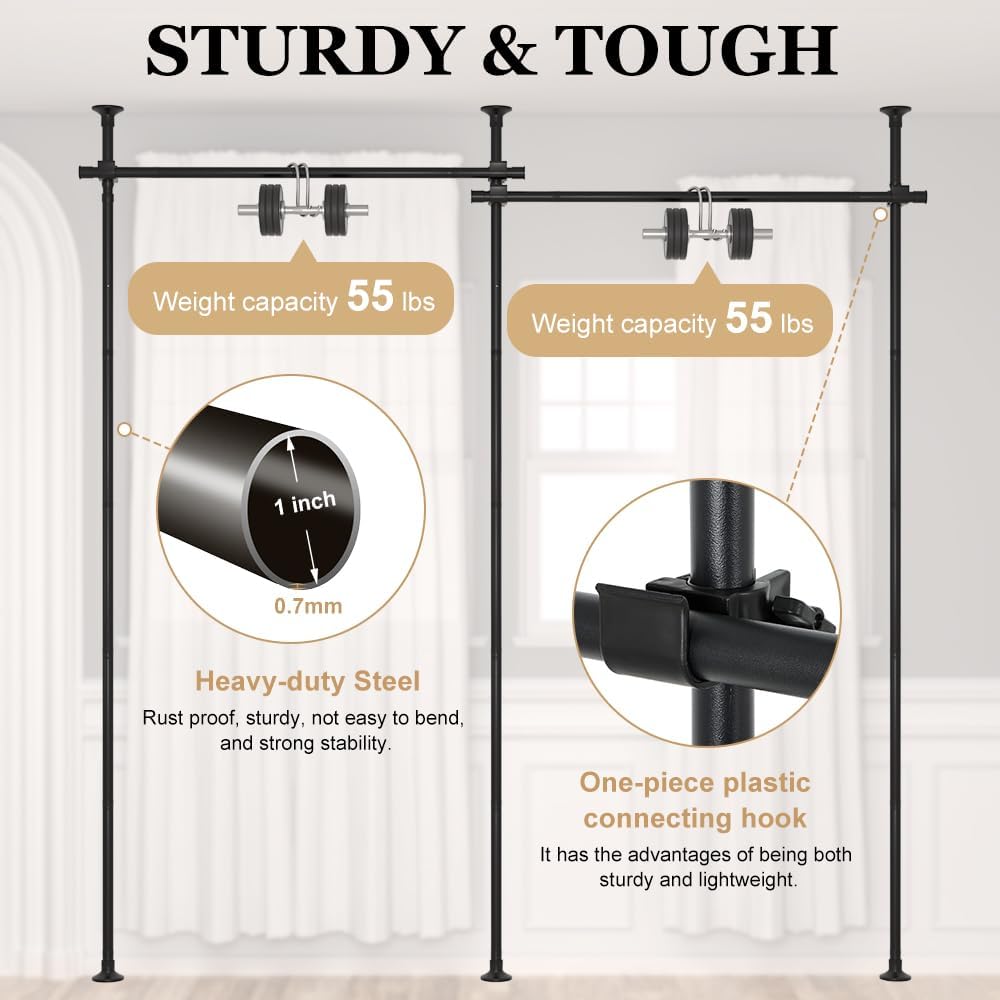 KELIXU Room Divider Curtain Rod, No Drilling Tension Rods for Room Separation, 28-144 inch W x 4-10 ft H Floor to Ceiling Wall Dividers Heavy Duty Vertical Tension Stand, Easy to Install, Black