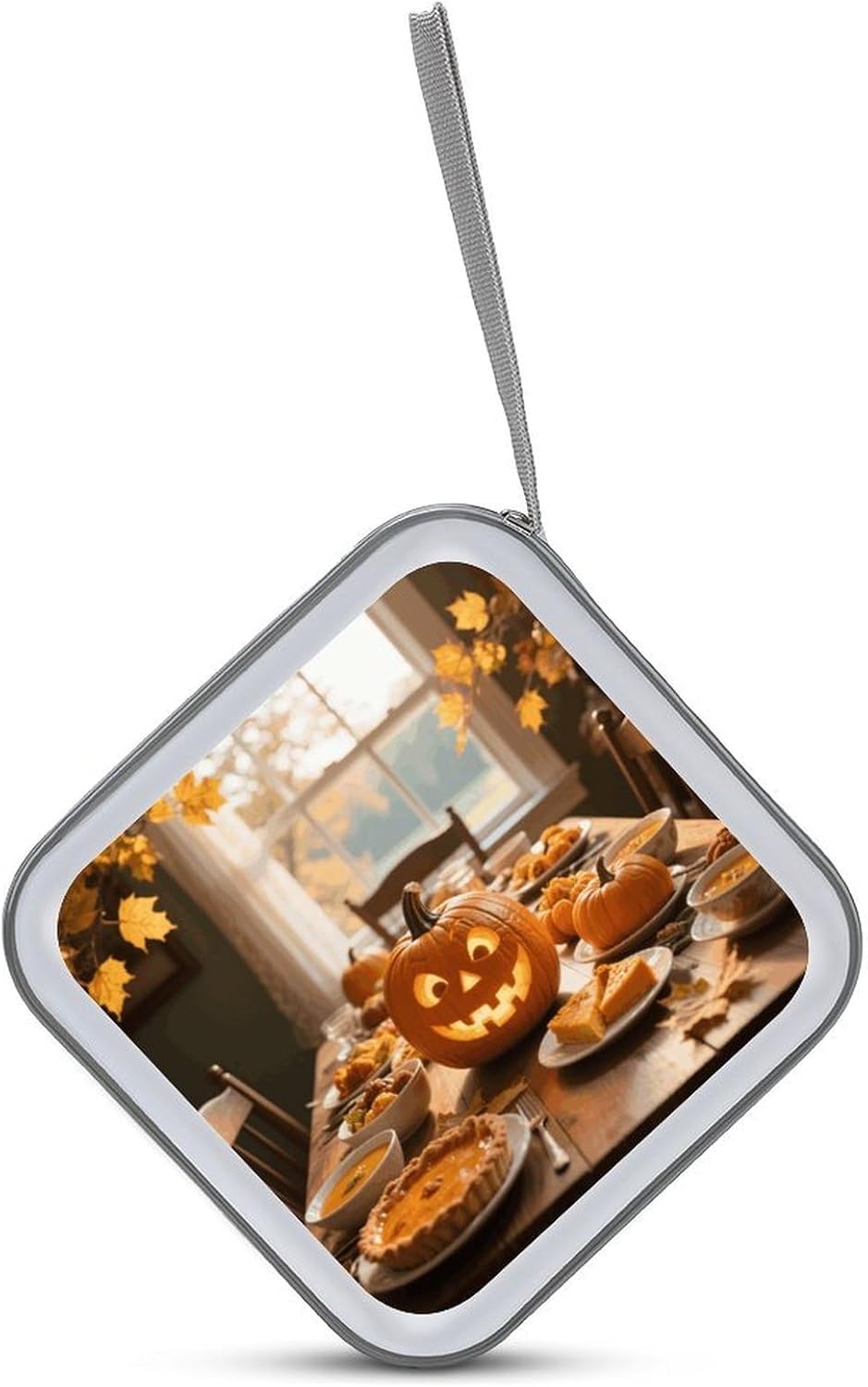 Fall Thanksgiving Pumpkin Leaf CD Case Portable Zipper CD Case 40 Capacity Hard Plastic DVD Cases Holder Large Storage Disc Wallet Bag for Car Home Travel DVD Collection Bag