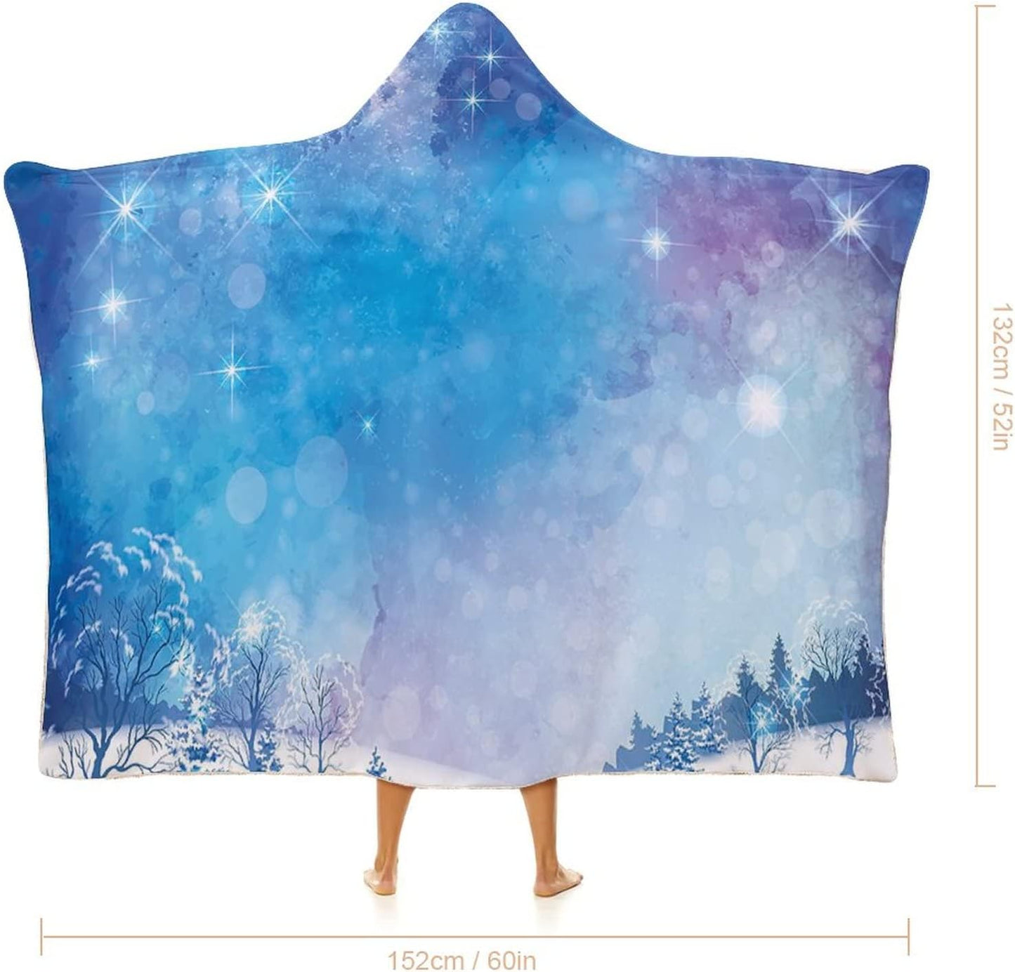 Throw Blankets, Night Wearable Hooded Blanket for Adults, Christmas Themed Abstract Snow Winter Scenery, Soft Warm Cozy, 40 x 50inches, Studying Reading Snuggling Napping Office