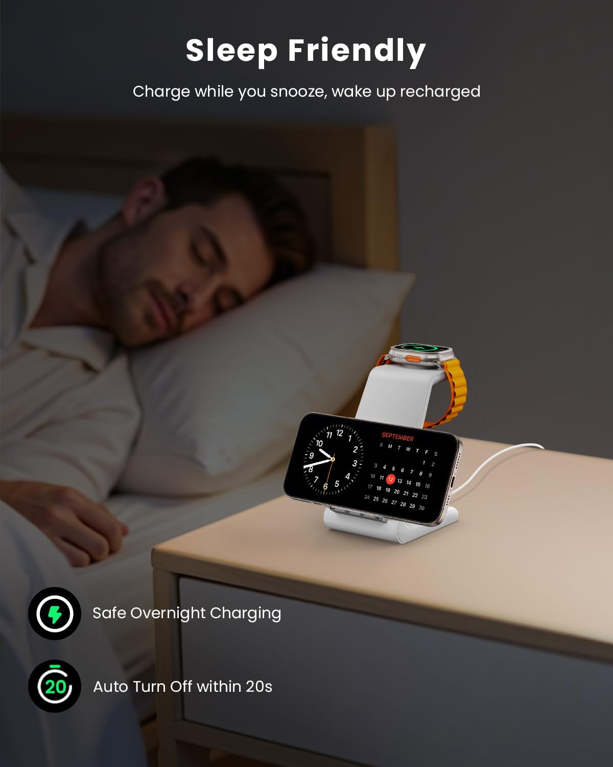 GEEKERA 3 in 1 Wireless Charging Station for Apple, Fast Wireless Charger Stand Dock for iPhone 17 16 15 14 13 12 11 Pro Max Plus XR XS X, Apple Watch Ultra/11/10/9/SE/8/7/6/5/4/3/2, AirPods Pro/4/3/2