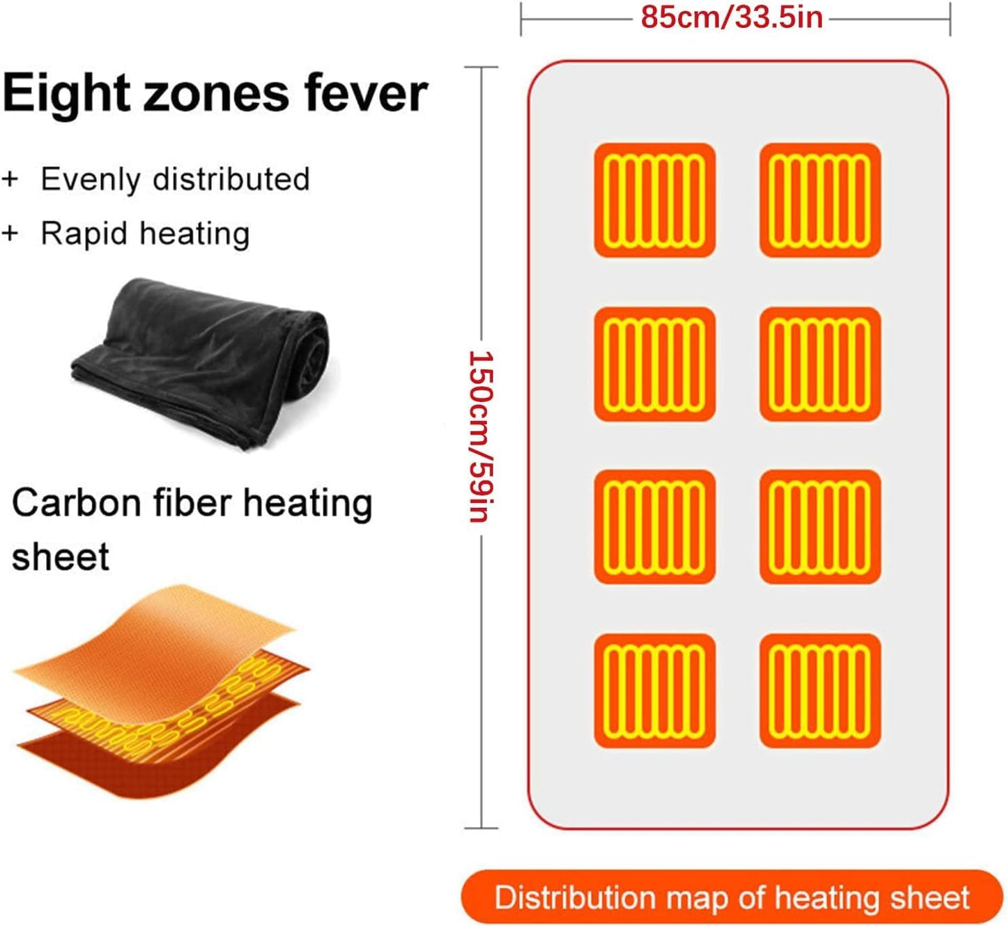 Wearable USB Heated Blanket Shawl Hooded, Portable, 3 Gears 7 Heating Zones Cordless Zip Throw for Women, Outdoor, Office, Camping
