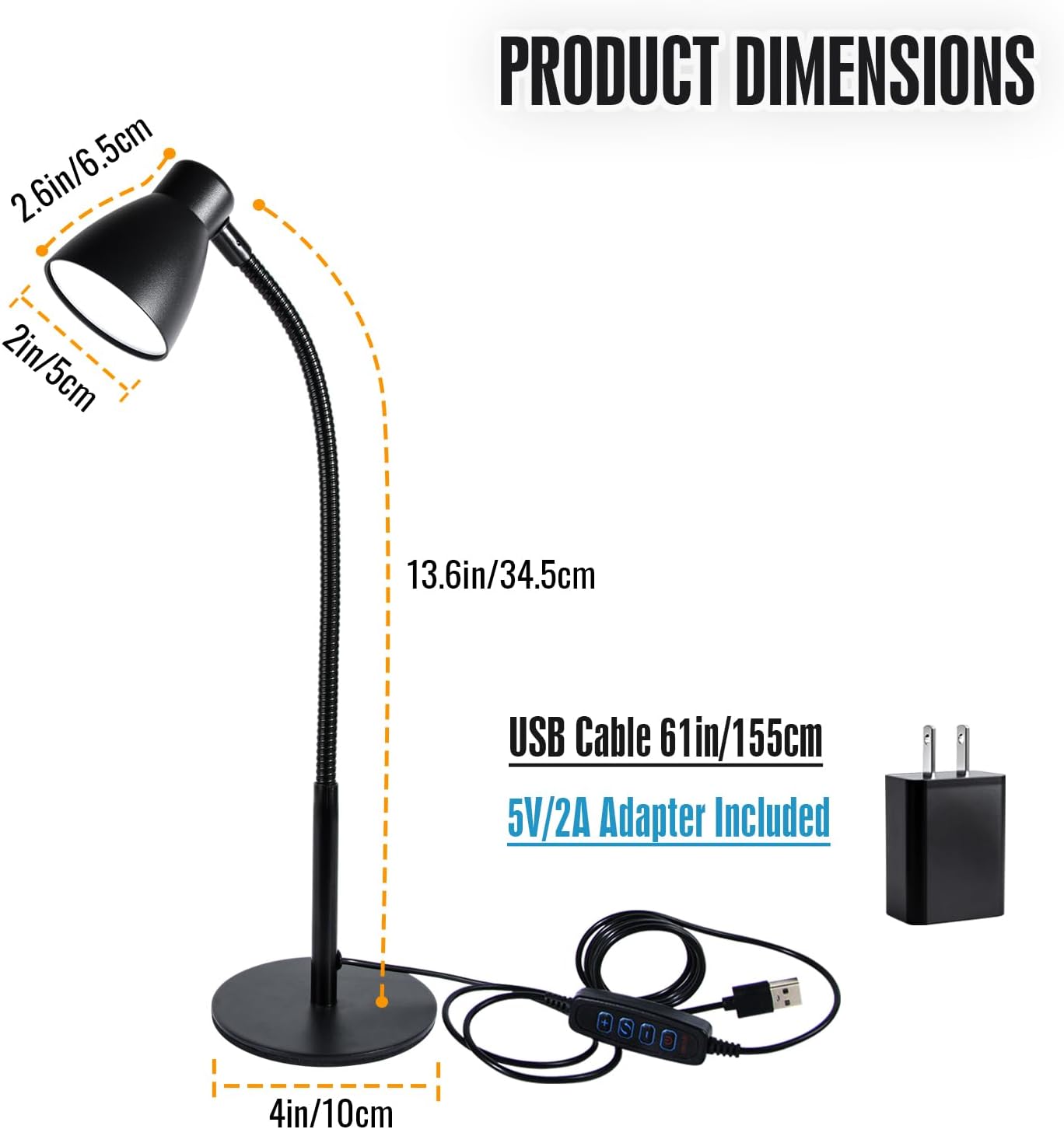LED Desk Lamp for Home Office, CRI 90+ Eye-Caring Reading Light, Small Desk Light with Flexible Goose Neck, Perfect for Study Desk (Adapter Included)