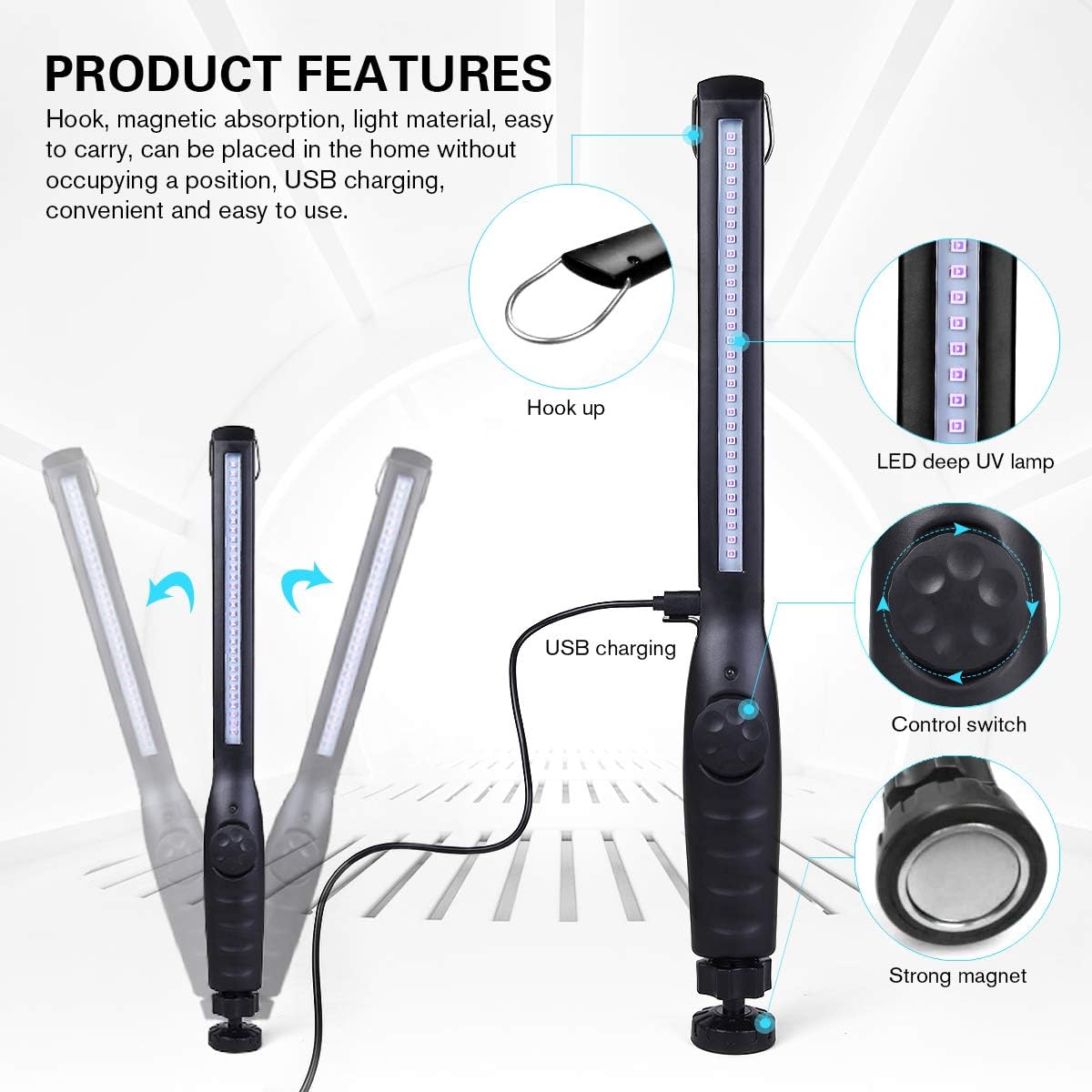 UV Light Sanitizer, Portable UV Light Disinfection Lamp USB Rechargeable Ultraviolet Light Sanitizer for Home Hotel Travel Car Kills 99% of Germs Viruses & Bacteria UV Light Sanitizer Wand 1 Pack
