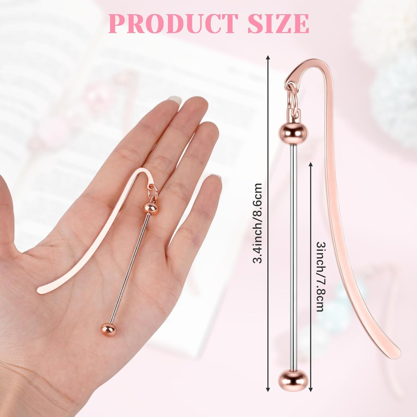 Beadable Bookmarks 24 Pcs Beaded Bookmark DIY Metal Blank Bar Bulk for DIY Bookmarks Beaded Craft Jewelry Pendant Charm Gift for Book Lover Student Teacher Office Supplies(Rose and Gold)