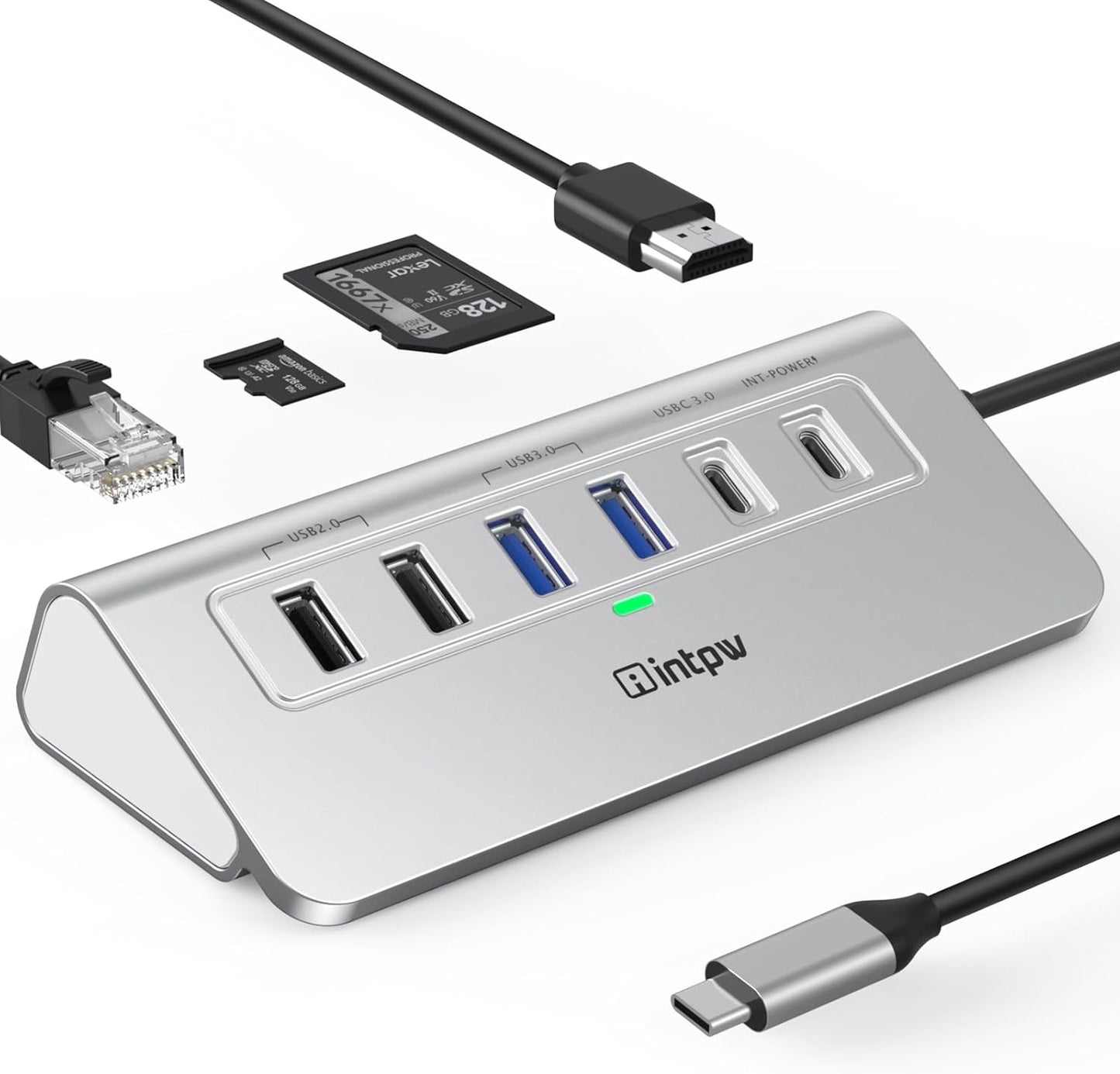 P9R USB C Hub Ethernet, 10-in-1 USB-C Docking Station, Aluminum USB to Ethernet Adapter with 4K HDMI, PD 100W, 1Gbps RJ45, Type-C & 2 A 3.0 5Gbps, 2 Type-A 2.0, SD/TF Slot for MacBook, iPad