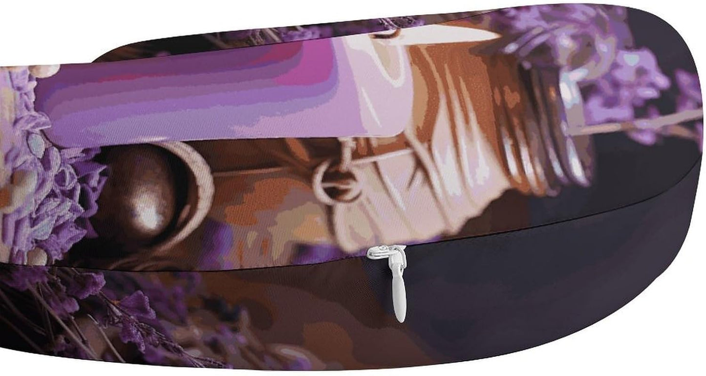 Purple Lavender with Candles Neck Pillow Memory Foam U Shaped Pillows Portable Pillows for Shoulder Travel Head Support Pillow with Concealed Zipper for Airplane Car Home Office