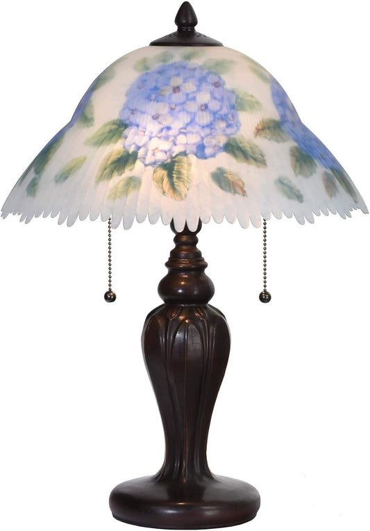 Bieye L10780 Hydrangea Flower Hand-Painted Glass Table Lamp with Metal Base, Blue, 13" W x 19" H