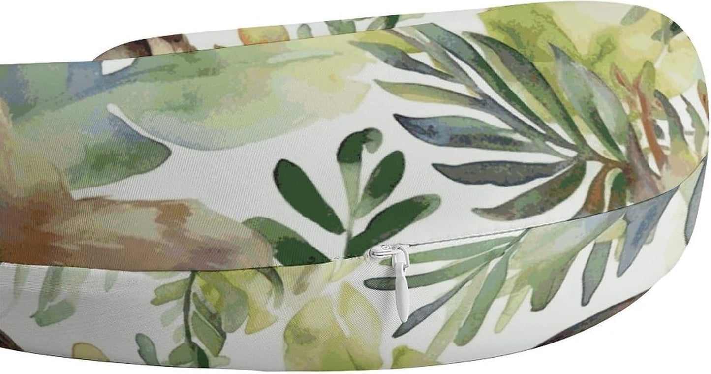 Watercolor Sloth Neck Pillow Memory Foam U Shaped Pillows Portable Pillows for Shoulder Travel Head Support Pillow with Concealed Zipper for Airplane Car Home Office
