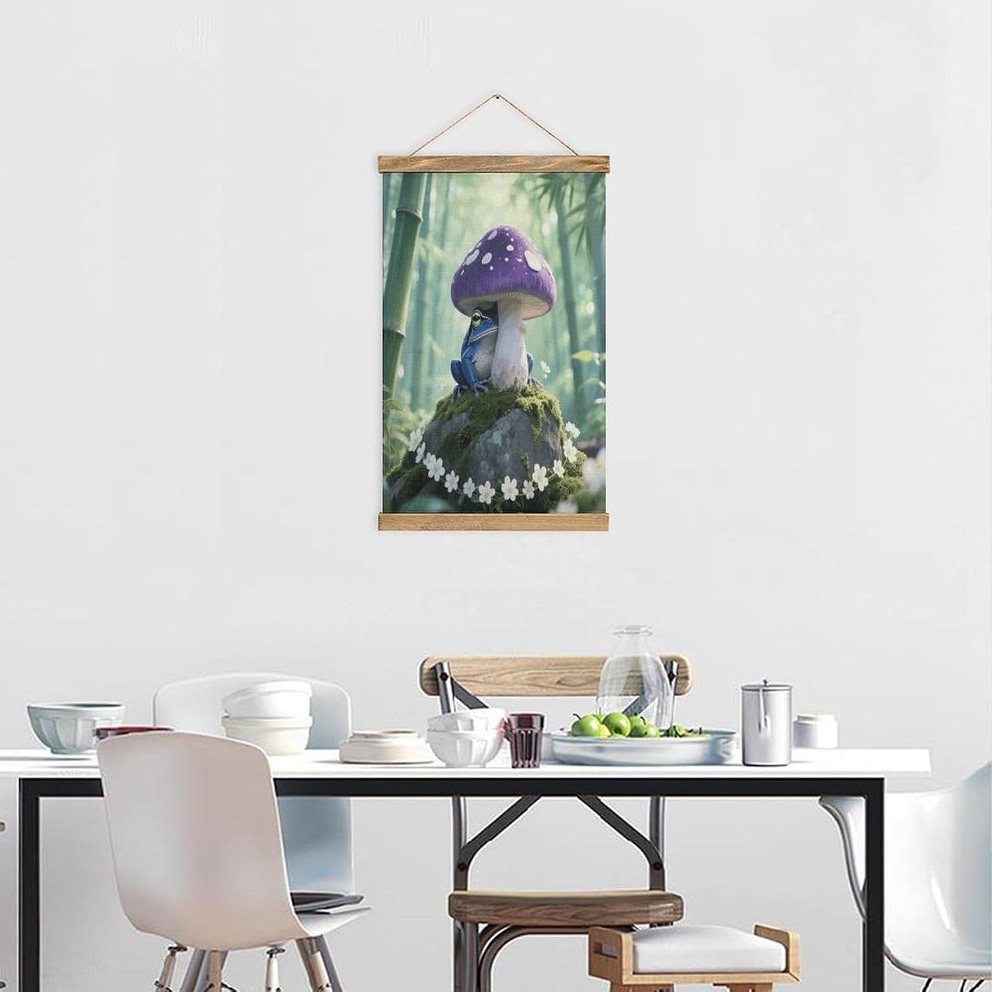 VstaDank Frog Mushroom Aesthetic Linen Hanging Painting Vintage Canvas Wall Art Poster Reading Nook Corner Decor Retro Wall Decor Prints for Library Reading Room Home 13.2 X 20.47 Inch