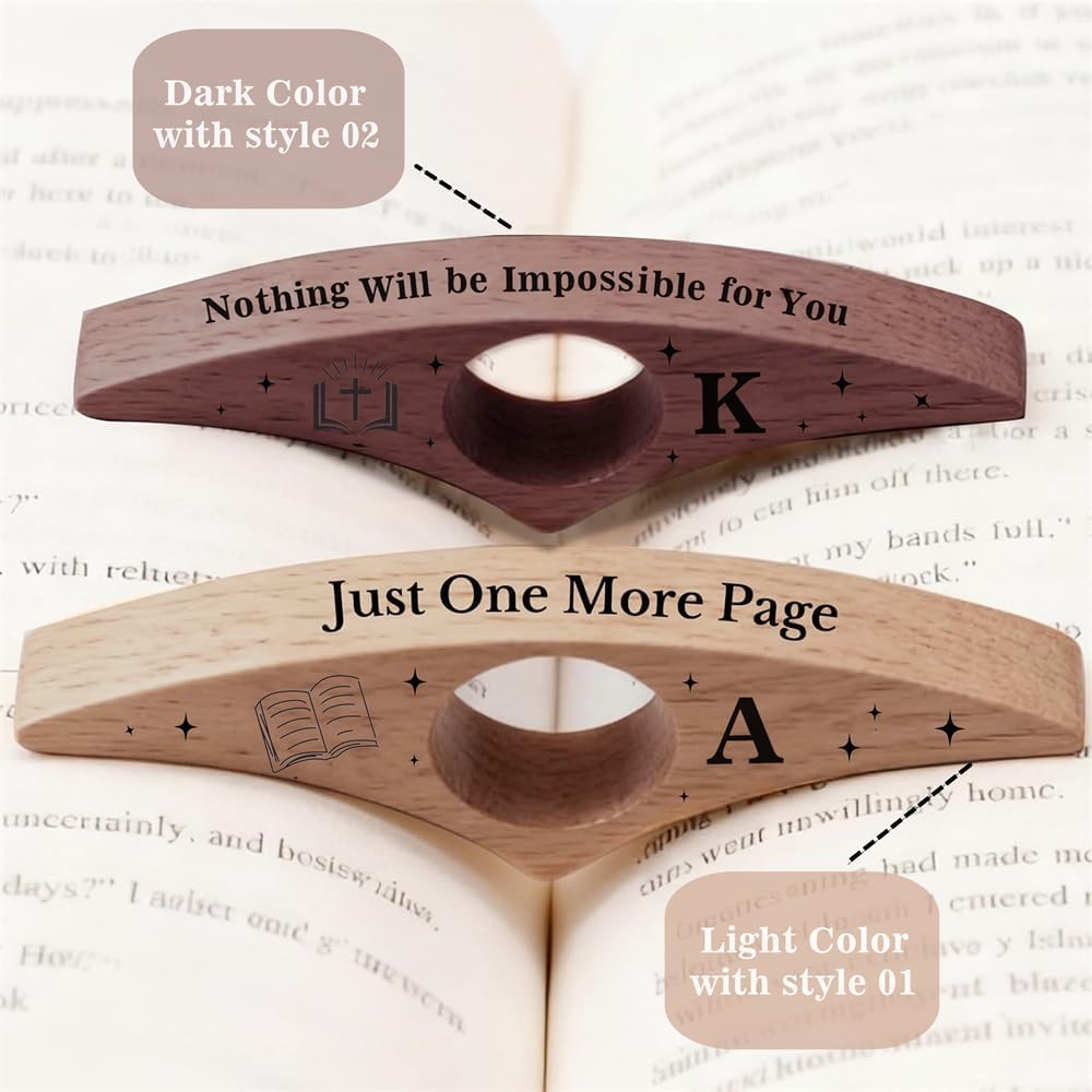 Personalized Book Page Holder with 26 Letters, Custom Finger Book Opener Thumb Bookmark with Initials for Women Men, Reading Accessories Gifts for Readers Book Lovers (Dark Color-01, Letter A)