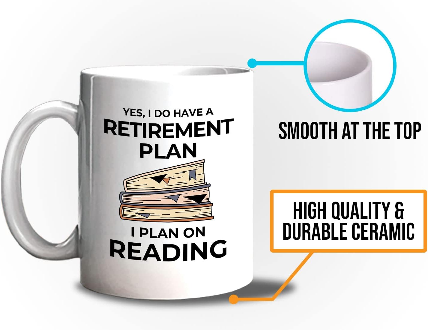 Bubble Hugs Book Lover Coffee Mug 11oz White - Retirement Plan Reading - Reading Retired Coworker Employee Retirement Reader Stack of Books Book Lover Bookish Novelist Librarian Writer