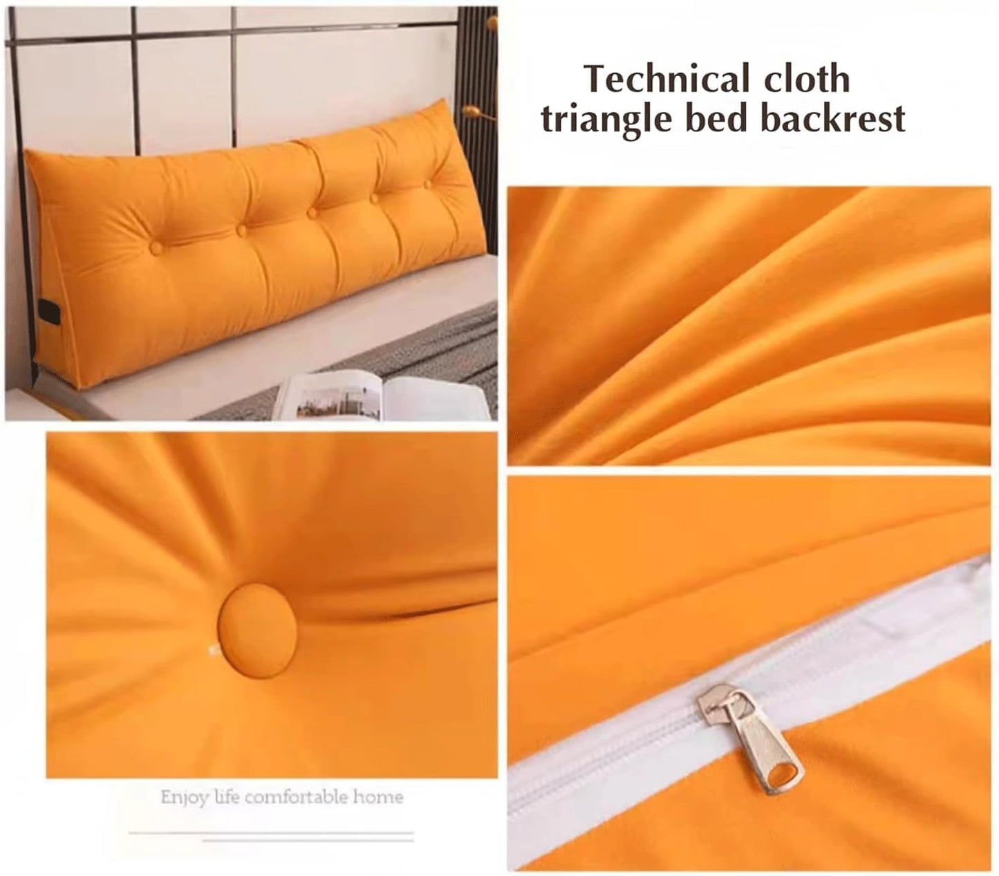 Headboard Pillow Large Bolster Triangular Wedge Pillows for Daybed Sofa Cushion Support Backrest Bed Rest Reading Pillow Lumbar Positioning Upholstered(Size:200x50x18cm,Color:Orange)