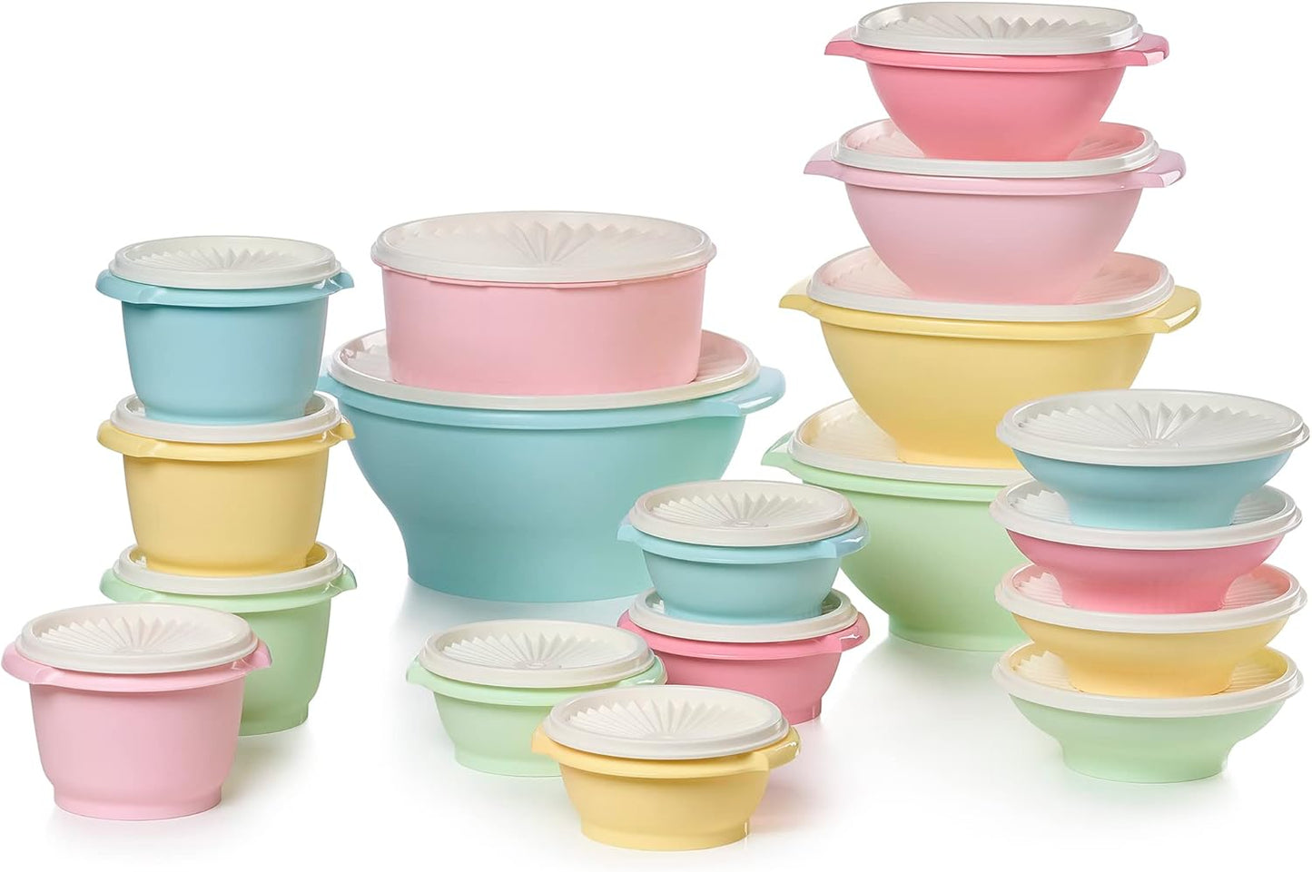 Tupperware Heritage Collection 36 Piece Food Storage Container Set in Vintage Colors- Dishwasher Safe & BPA Free - (18 containers + 18 lids)