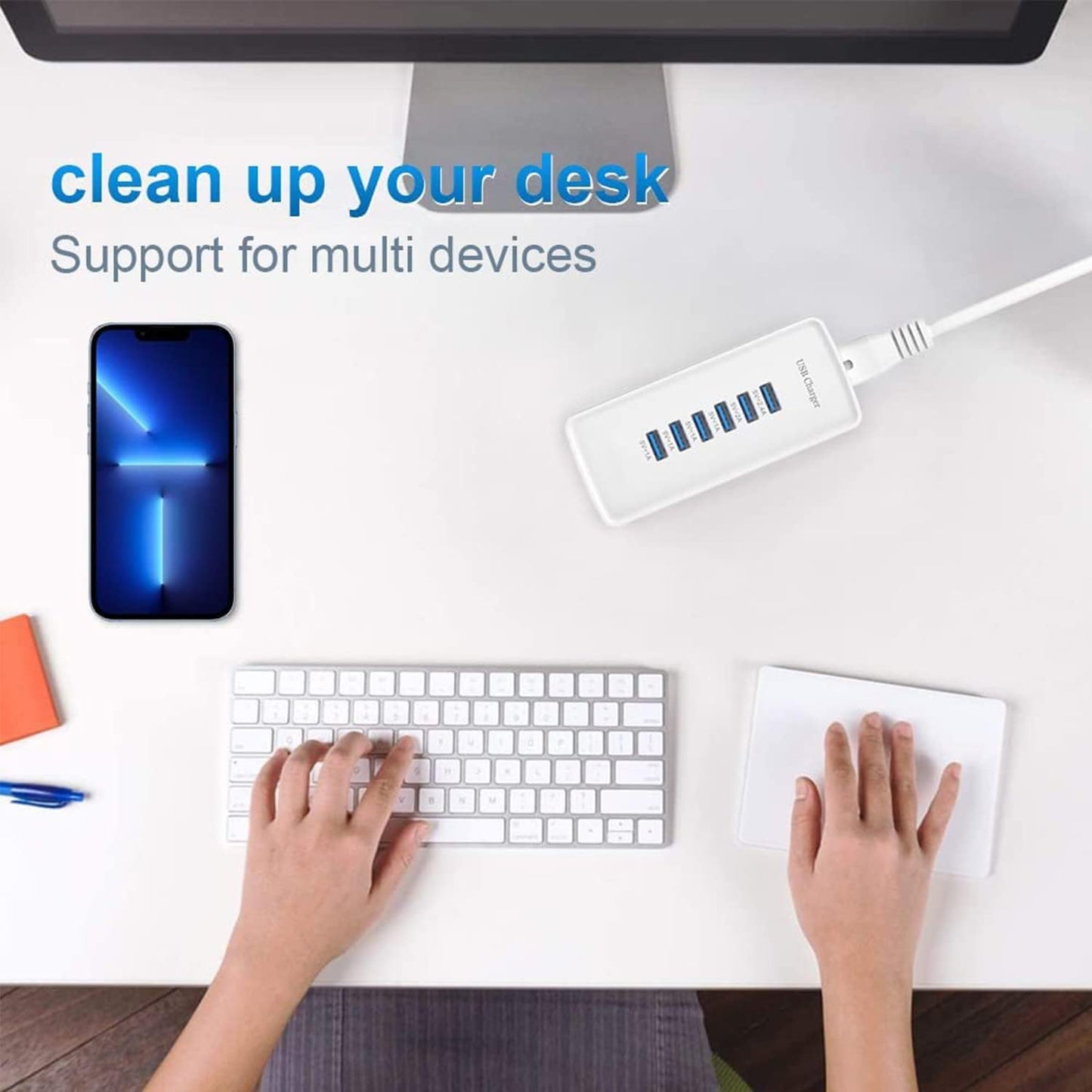 USB Fast Charger, 6-Port Portable Charging Station, Suitable for Various Devices, Compatible with iPhone, iPad, Samsung, Google, Xiaomi, Huawei and Other USB Charging Devices