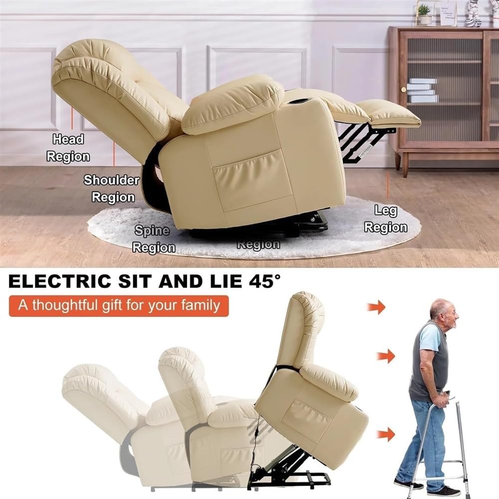 Dual Motor Power Lift Recliner Chair for Elderly with Infinite Position, Massage and Heat, Breathable Leather Electric Reclining Chair, USB Ports & Cup Holders