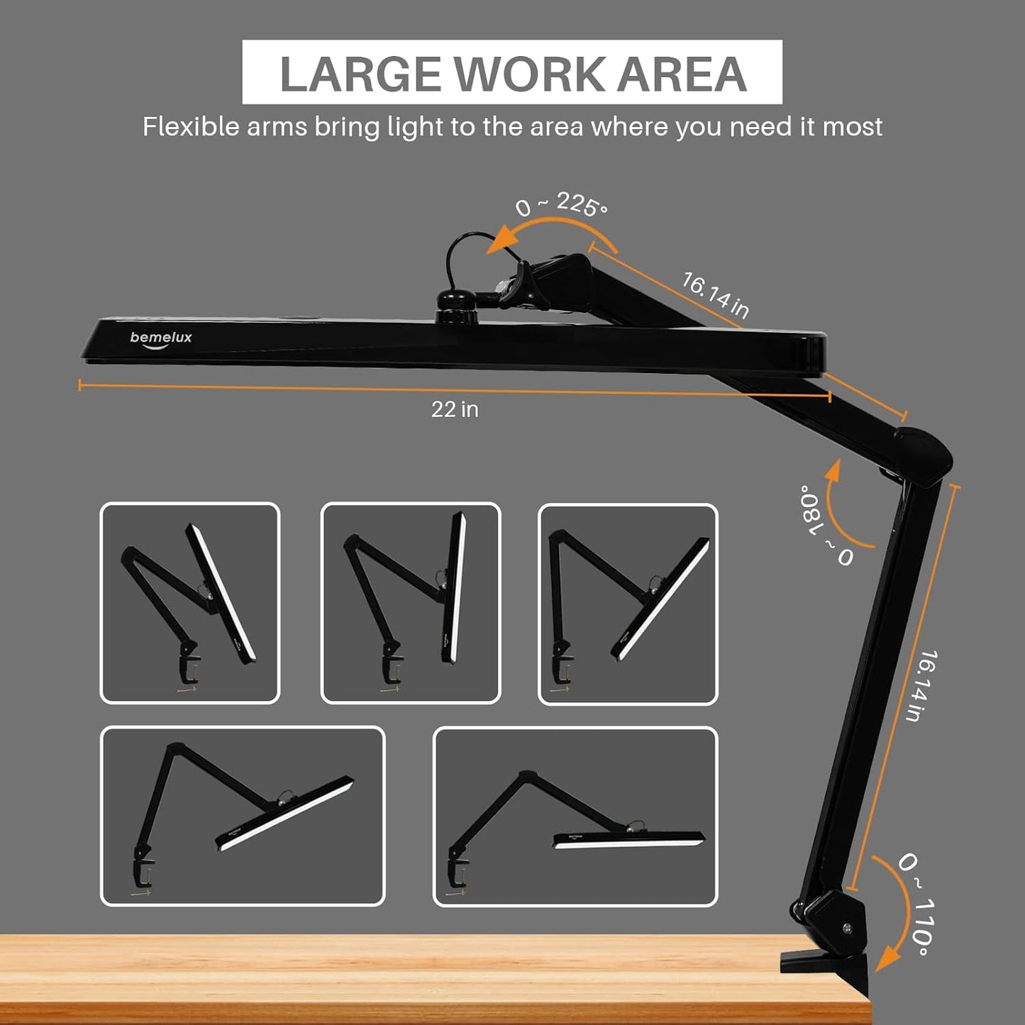 LED Architect Desk Lamp with Clamp, Metal Swing Arm 2000 Lumens Dimming Office Table Lamp for Task Work Drafting Reading Desktop, 234 LEDs,24W,5 Color Temperatures Workbench Lamp(Black, 24CCT)