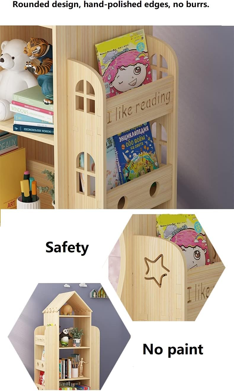 Heehee Rotating Bookshelf 360 Display Floor Standing Bookcase Storage Rack Children's Bookshelf, Wood Book Shelf Organizer Stand for Kids, Storage Book Display Case Bookrack